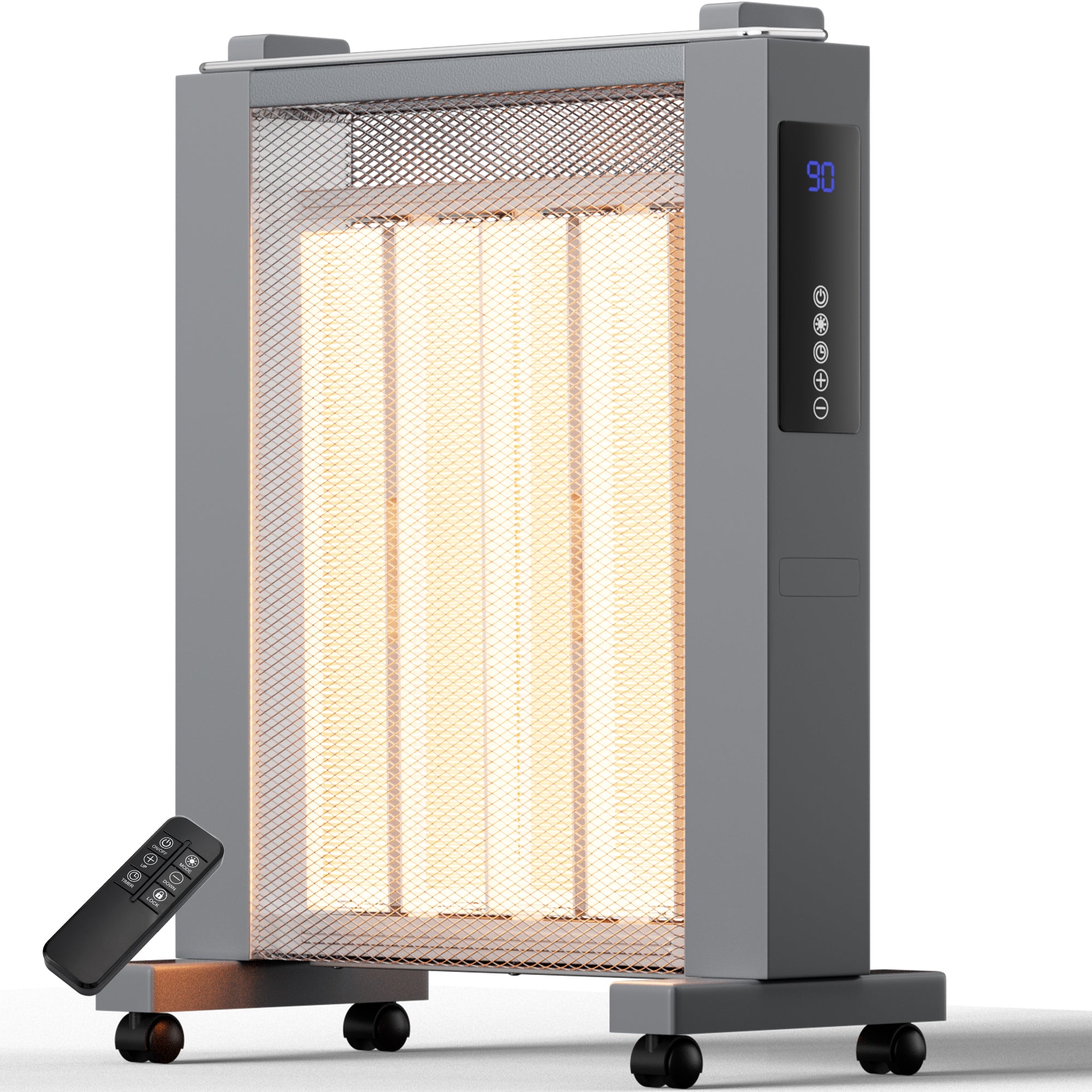 Landeagle 26" Space Heaters for Large Room, 1500 W Radiator Electric Heater with Tip-over & Overheat Protection, Heaters with Remote Control, 12H Timer for Indoor Office Use(Gray)