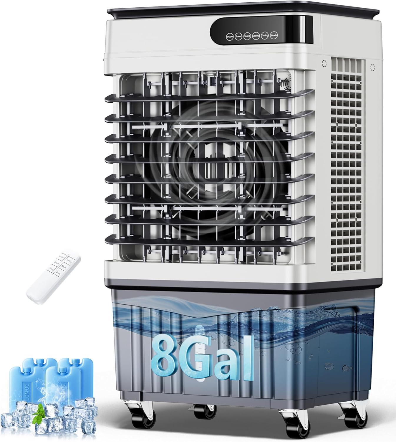 Swamp Cooler,2500CFM portable air conditioners with 8.0 Gal Water Tank,3 Speeds,120° Oscillation,12H Timer,Remote & Touch Control,Evaporative Cooler,Cooling Fan for Yard Garage Patio(36IN)
