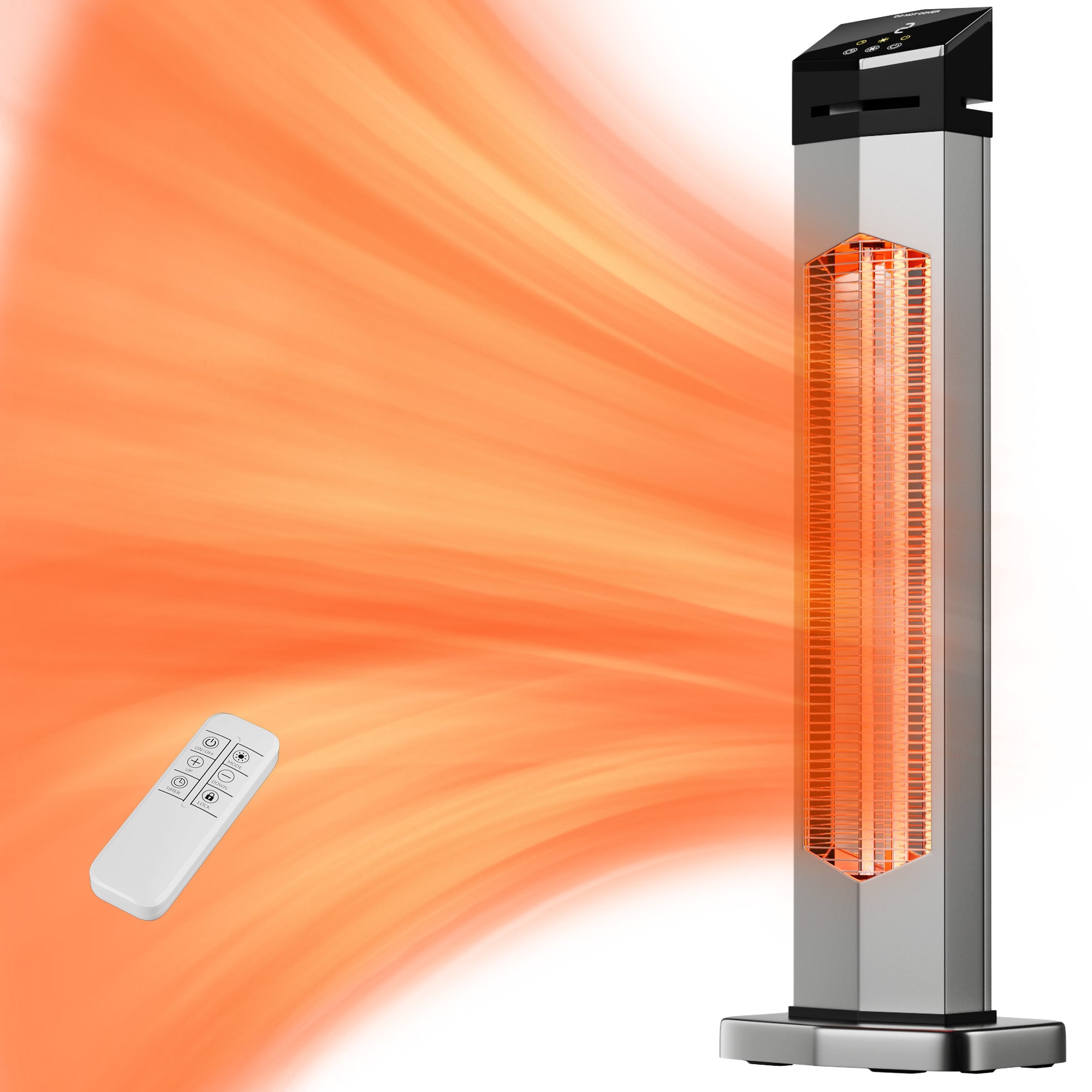 Landeagle Outdoor Heaters for Patio,1500W Electric Infrared Radiant Heater with Remote,37IN Portable Tower Space Heater with 12H Timer,Tip-over Protection for Garage,Backyard,Silver