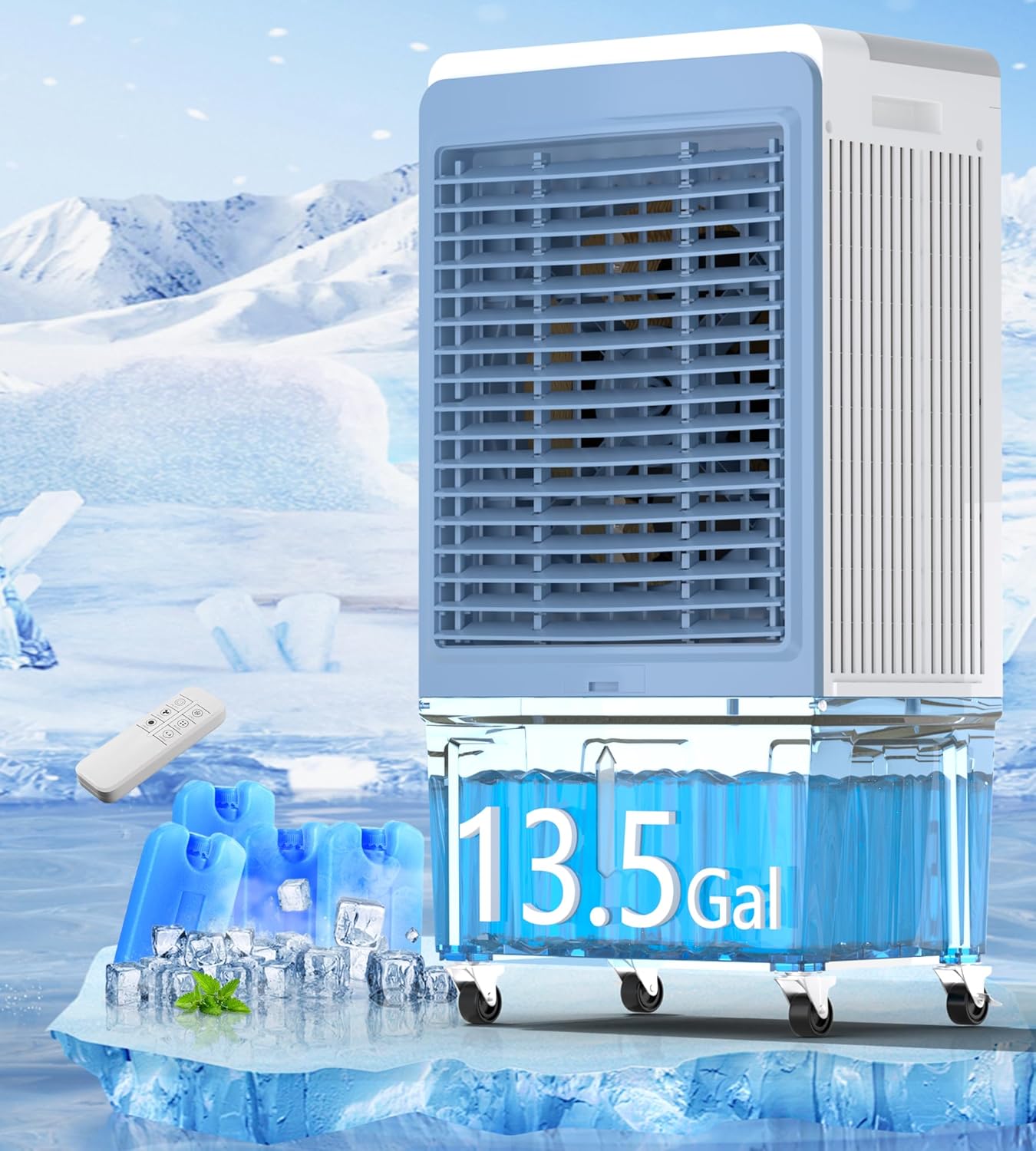 Swamp Cooler, 6000CFM Evaporative Air Cooler with 13.5-Gal Water Tank, Evaporative Cooler with Water Level Alarm, Silver Ion, 12H Timer, Cooling Fans for Indoor Outdoor Garage Patio(48IN)