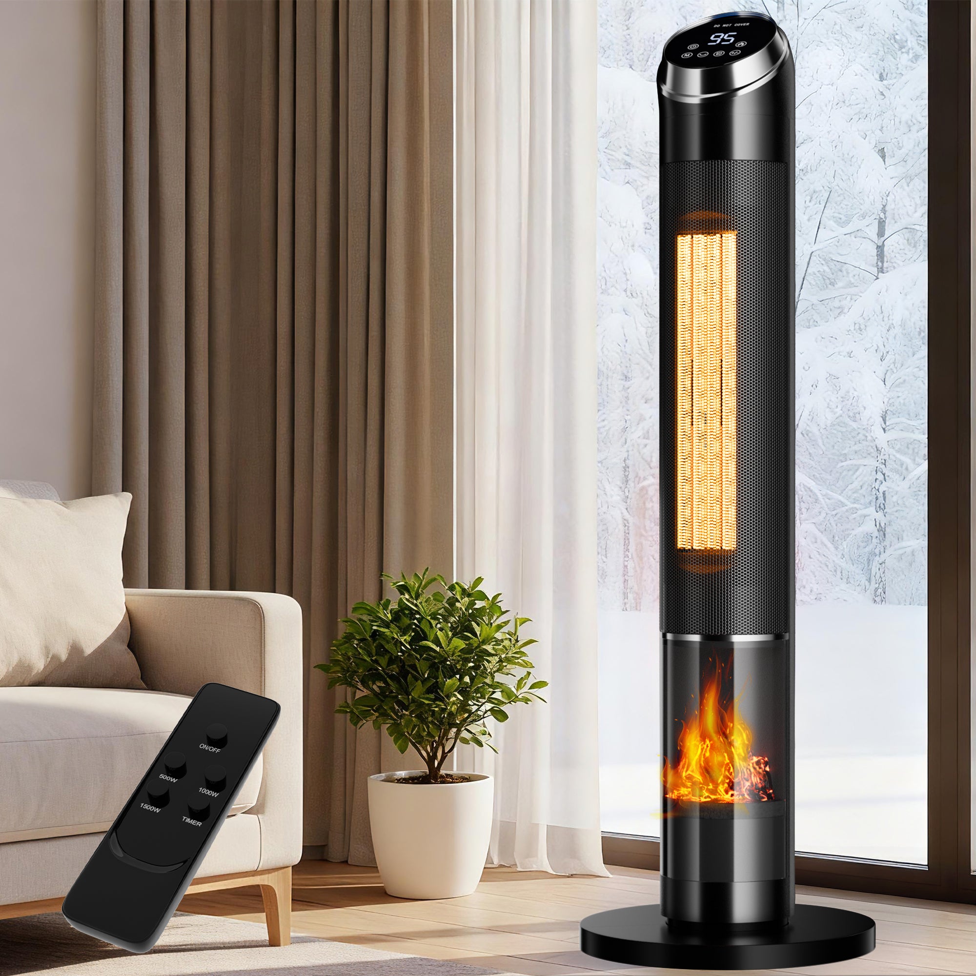 Landeagle Space Heaters for Large Room, 1500 W Electric Heater with Thermostat, 24H Timer, Indoor Heater with 80°Oscillation, Heaters with Tip-over for Indoor Office Use(37IN)
