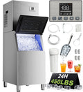 Landeagle Commercial Ice Maker Machine 450Lbs/24H with 250Lbs Storage, Self-Cleaning, Industrial Ice Machine, Ice Ready in 7-15 min, Stainless Steel Ice Maker for Cafe/Restaurant/Business