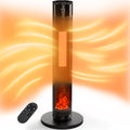 Landeagle Space Heaters for Indoor, 34”Large PTC Ceramic Heater with Flame, 1500W Electric with Thermostat, 90°Oscillating Portable Tower Heater with Remote for Room, Bedroom, Office, Ink Black