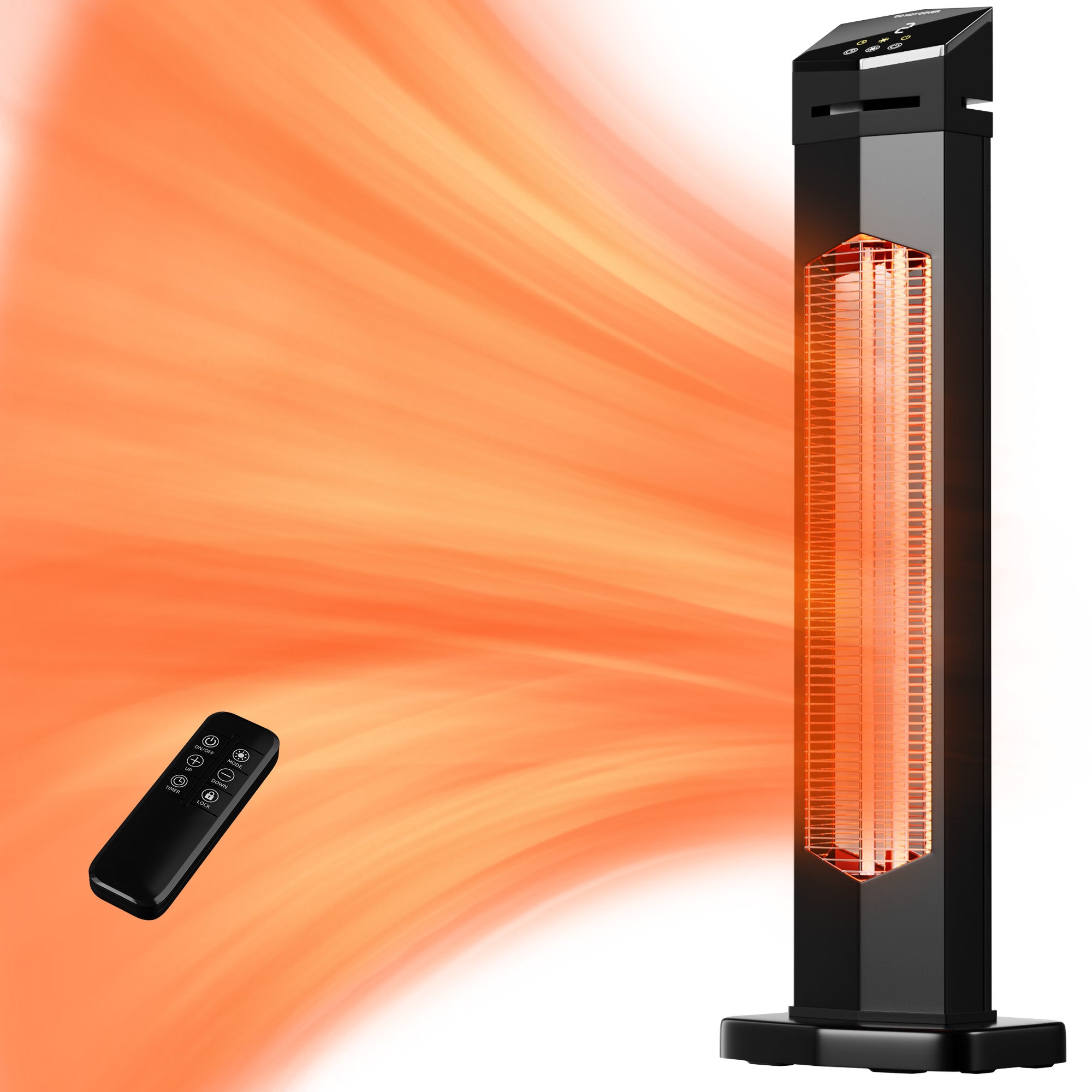 Landeagle Outdoor Heaters for Patio,1500W Electric Infrared Radiant Heater with Remote,37IN Portable Tower Space Heater with 12H Timer,Tip-over Protection for Garage,Backyard,Black