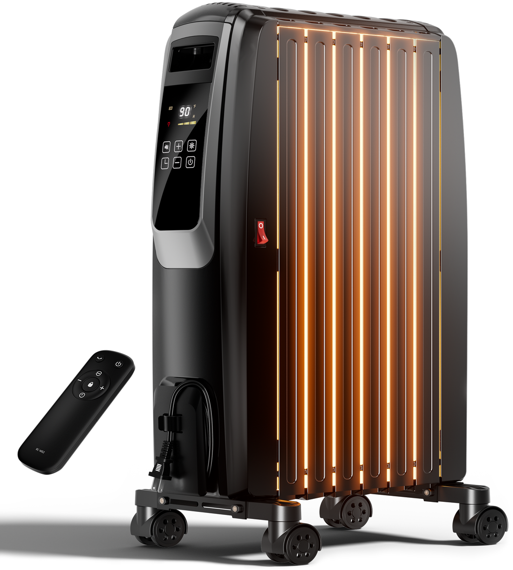 Landeagle Oil Filled Radiator Heater, 1500W Electric Space Heater with Thermostat, 360°Surround Heating, Large Room Space Heater with ECO Mode, 24H Timer, Overheat Protection(27IN)