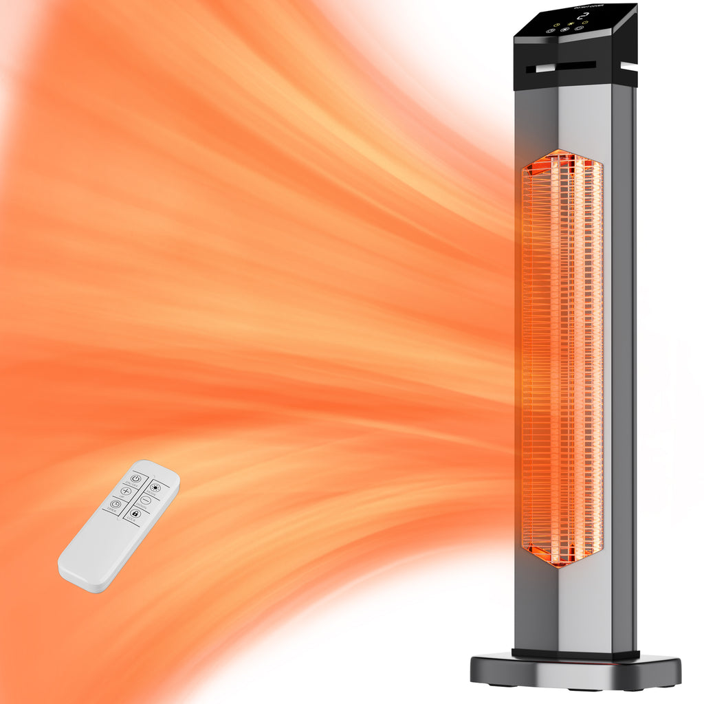 Landeagle Outdoor Heaters for Patio,1500W Electric Infrared Radiant Heater with Remote,37IN Portable Tower Space Heater with 12H Timer,Tip-over Protection for Garage,Backyard,Silver-white