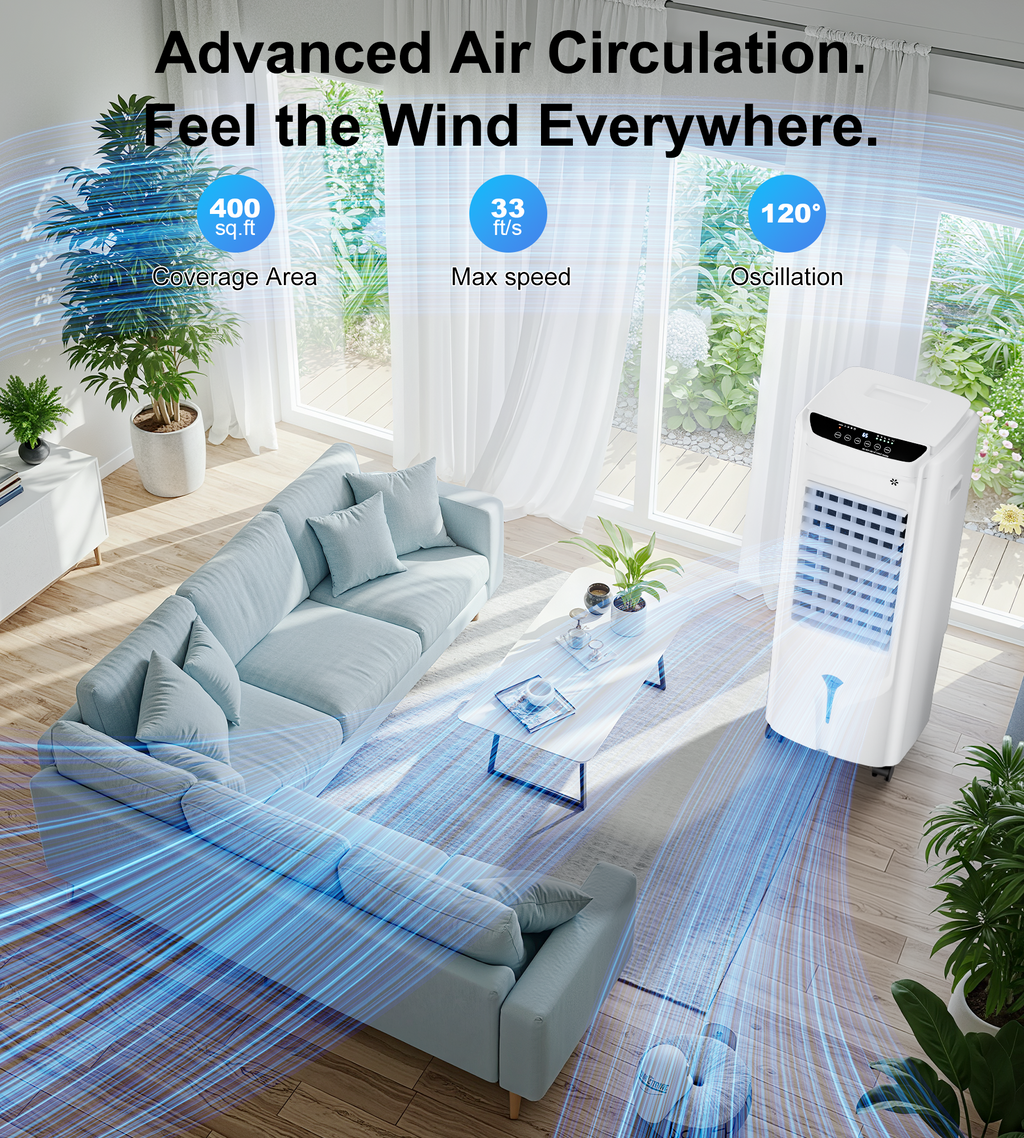 32" Swamp Cooler Air Conditioner,1800CFM Evaporative Coolers with 4.2 Gal Tank,120°Swing Portable Room with 12H Timer, 25 dB,Cooling Fans that Blow Cold Air for Bedroom Indoor, Bright White