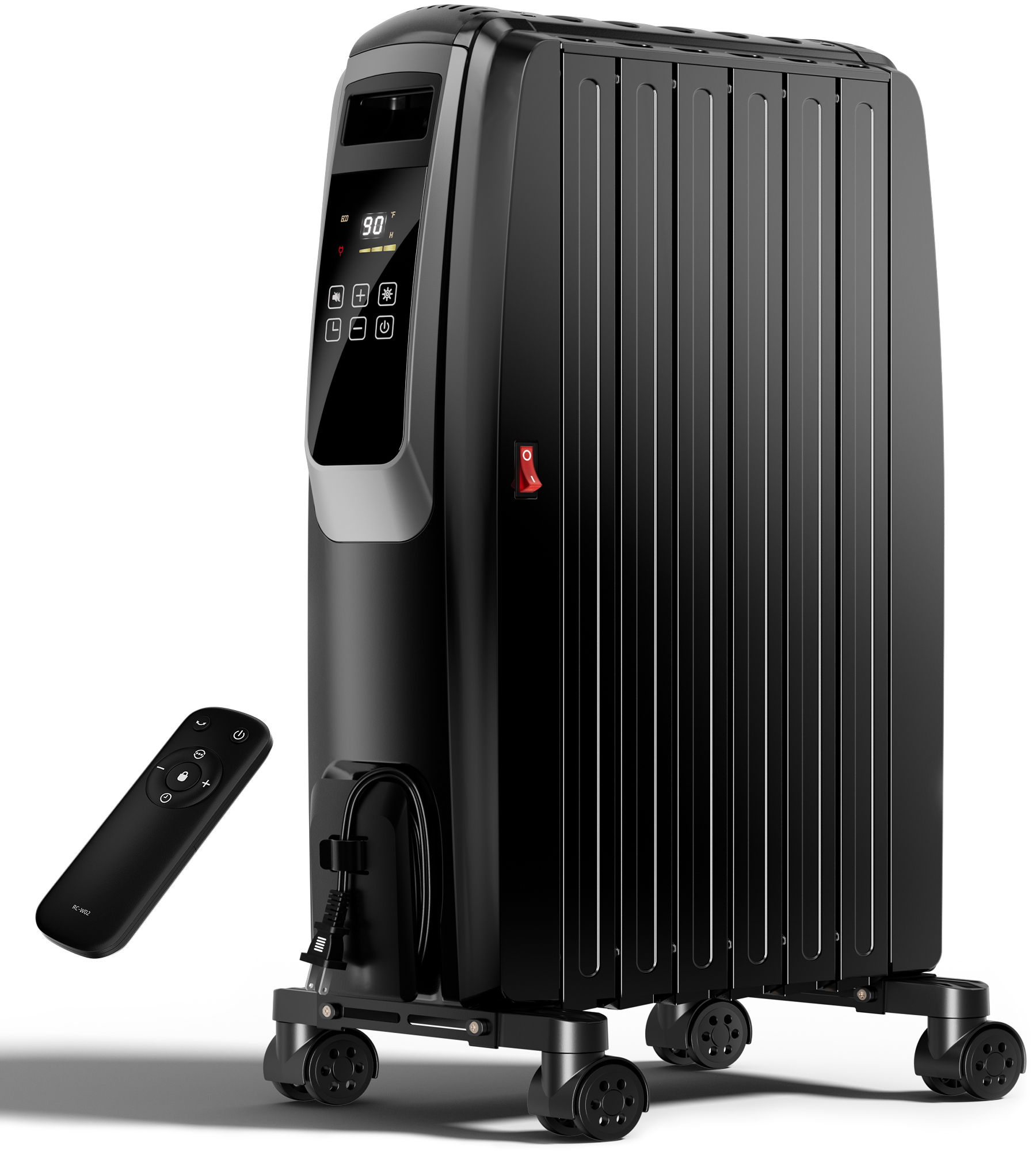 Landeagle Oil Filled Radiator Heater, 1500W Space Heater with Thermostat, 360°Surround Heating, Large Room Space Heater with ECO Mode, 24H Timer, Tip-over & Overheat Protection(26.5IN)
