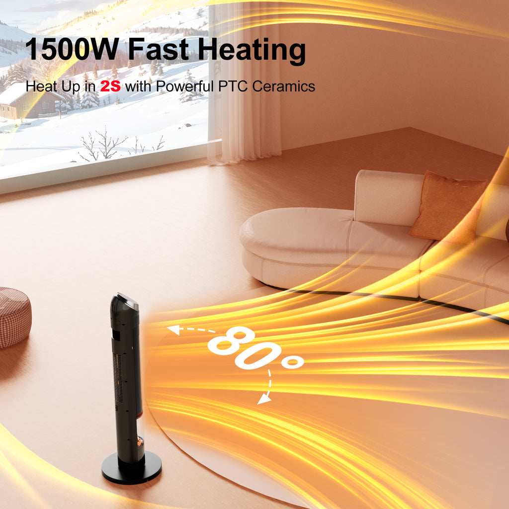 Landeagle Space Heaters for Large Room, 1500 W Electric Heater with Thermostat, 24H Timer, Indoor Heater with 80°Oscillation, Heaters with Tip-over for Indoor Office Use(39IN)