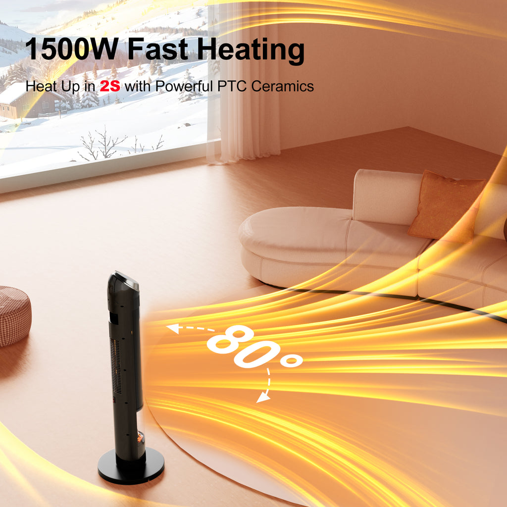 Landeagle Space Heaters for Large Room, 1500 W Electric Heater with Thermostat, 24H Timer, Indoor Heater with 80°Oscillation, Heaters with Tip-over for Indoor Office Use(37IN)