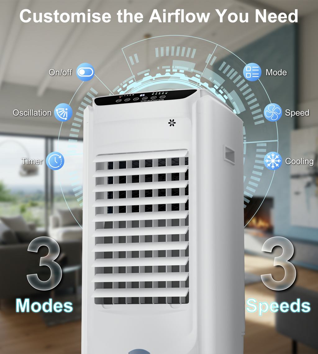 32" Swamp Cooler Air Conditioner,1800CFM Evaporative Coolers with 4.2 Gal Tank,120°Swing Portable Room with 12H Timer, 25 dB,Cooling Fans that Blow Cold Air for Bedroom Indoor, Bright White