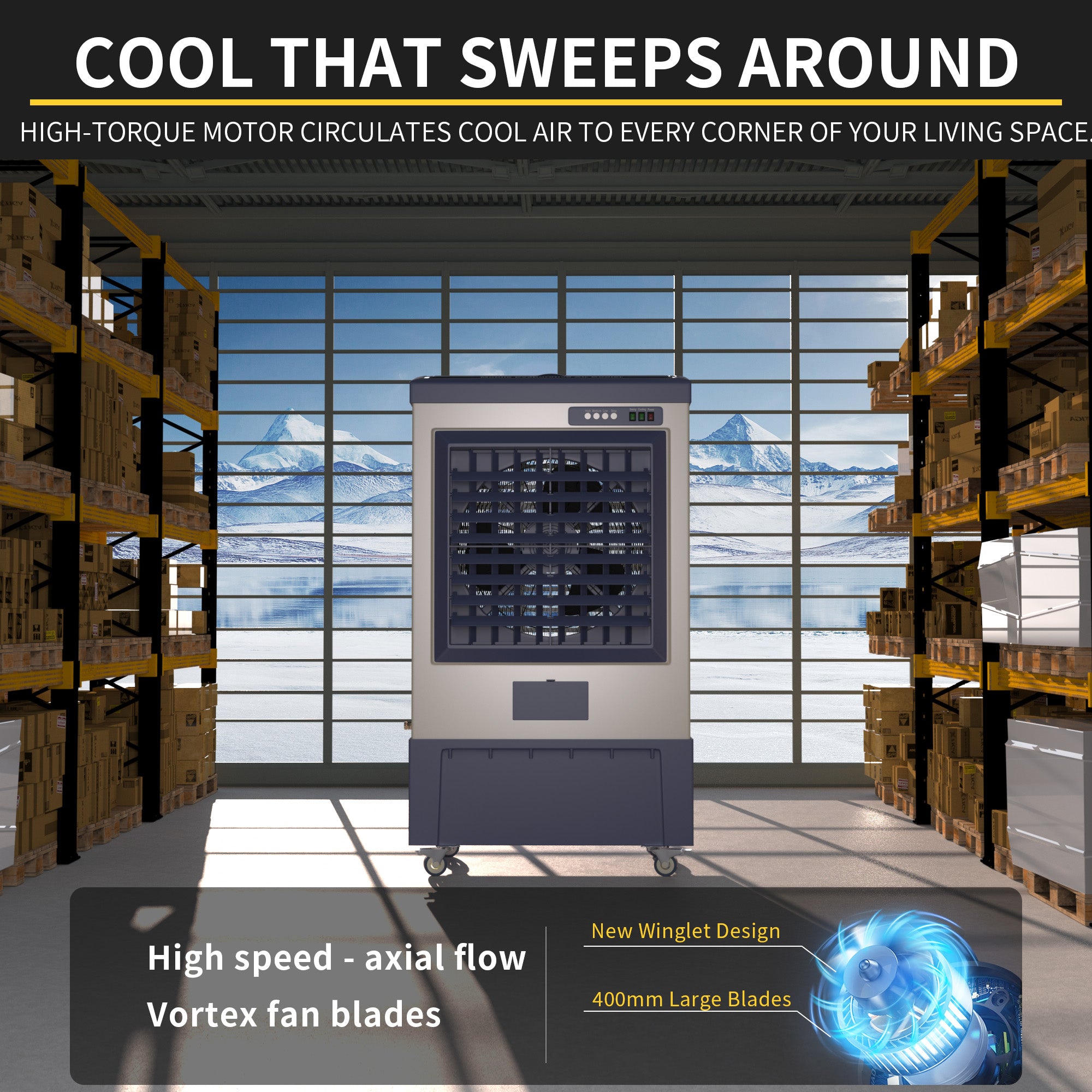Landeagle 49″ Swamp Cooler freezer, 6500CFM Portable Evaporative Coolers with 19 Gal Tank,120°Oscillation