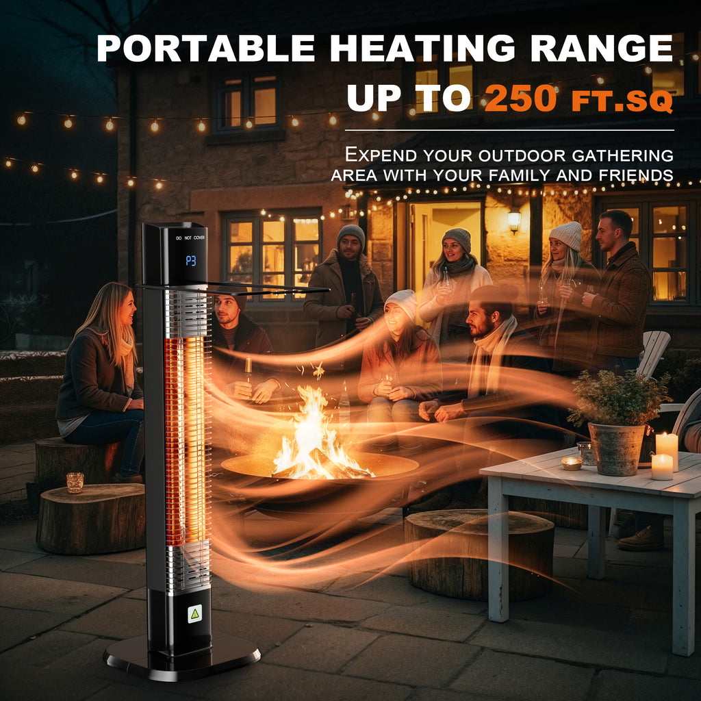 Patio Heater for Outdoor,1500W Electric Infrared Radiant Heaters with Remote for Garage Bedroom Backyard, Large Space Heater with 24H Timer,3 Heat Settings,Tip-over Protection for Indoor, 35"