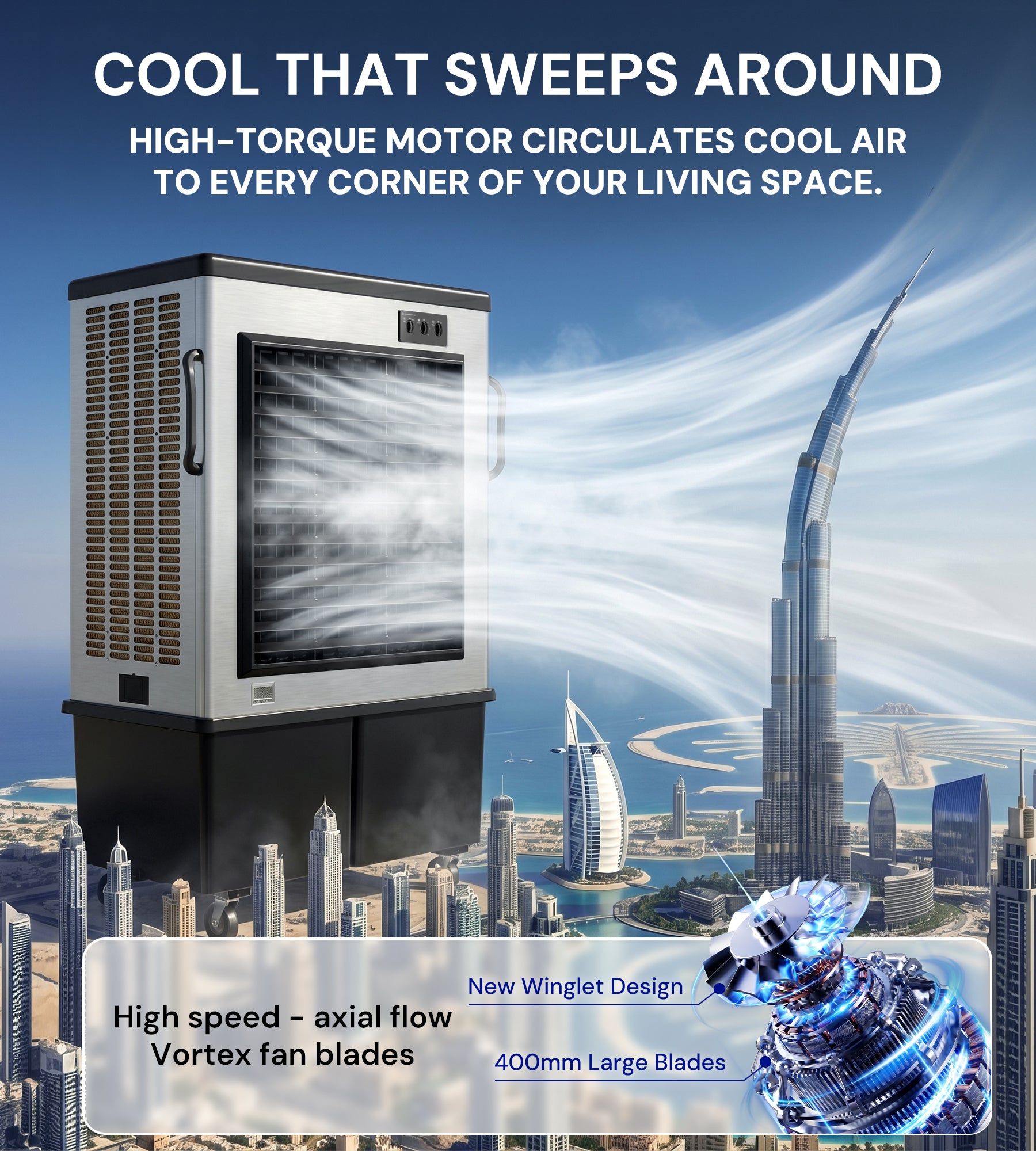 Landeagle 70″ Swamp Cooler Air Conditioner,20600 CFM Portable Evaporative Coolers with 57.1 Gal Tank,120°Oscillation, Outdoor Cooling Fan with Continuous Auto Fill for Patio Garage Industry Commercial
