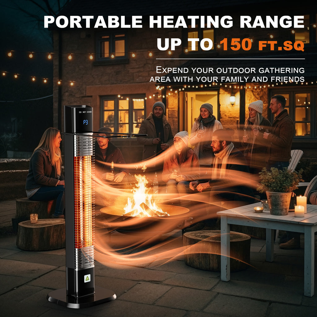 Patio Heater for Outdoor,1500W Electric Infrared Radiant Heaters with Remote for Garage Bedroom Backyard, Large Space Heater with 24H Timer,3 Heat Settings,Tip-over Protection for Indoor, 34"