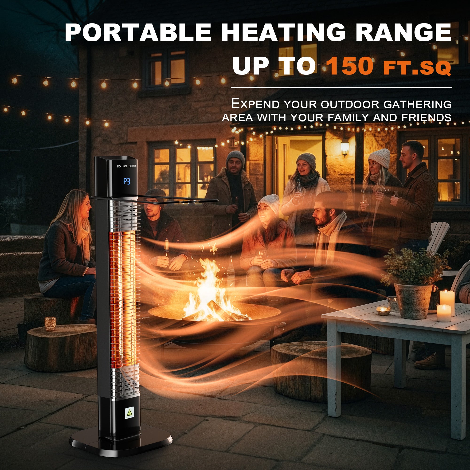 Patio Heater for Outdoor,1500W Electric Infrared Radiant Heaters with Remote for Garage Bedroom Backyard, Large Space Heater with 24H Timer,3 Heat Settings,Tip-over Protection for Indoor, 34"