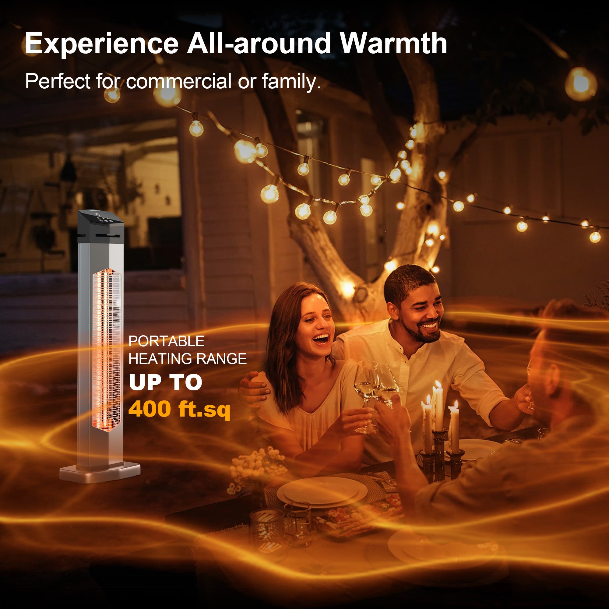 Landeagle Outdoor Heaters for Patio,1500W Electric Infrared Radiant Heater with Remote,37IN Portable Tower Space Heater with 12H Timer,Tip-over Protection for Garage,Backyard,Silver