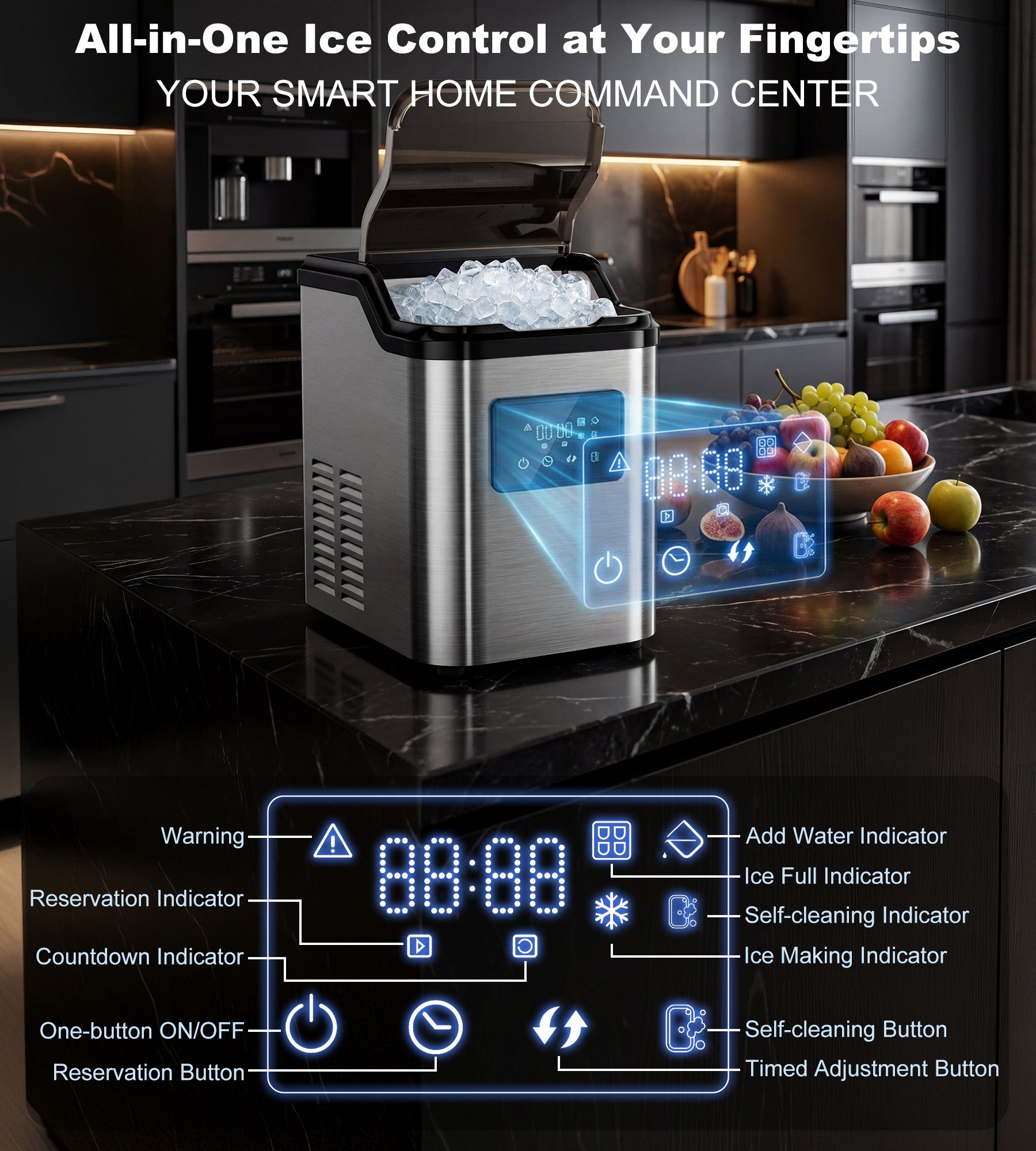 Landeagle Nugget Ice Makers Countertop,Portable Pebble Ice Machine with Crushed Ice,45lbs/Day Soft Pellet Ice Maker Stainless with 24H Timer, Self-Cleaning Chewable Sonic Ice for Home,Kitchen