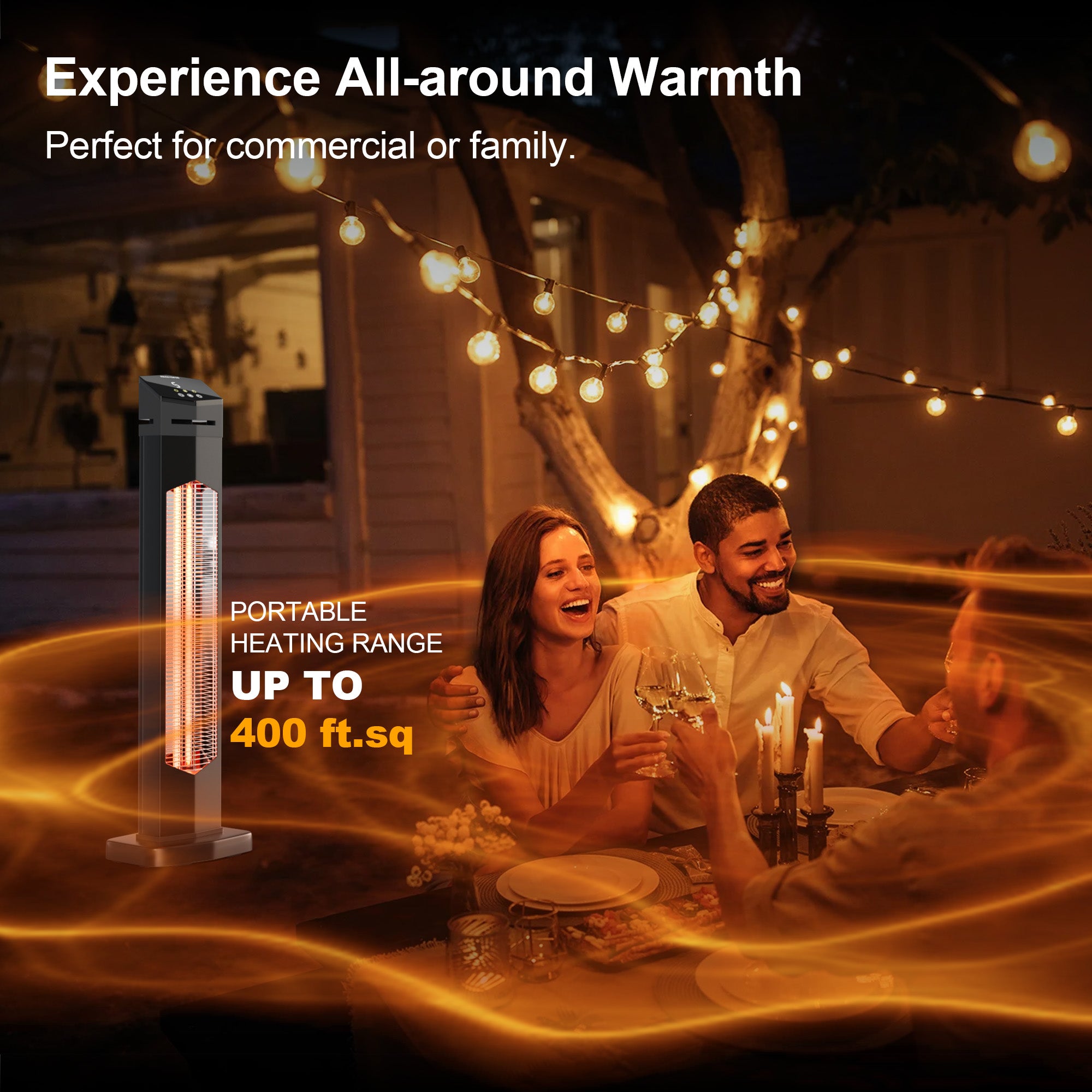 Landeagle Outdoor Heaters for Patio,1500W Electric Infrared Radiant Heater with Remote,37IN Portable Tower Space Heater with 12H Timer,Tip-over Protection for Garage,Backyard,Black