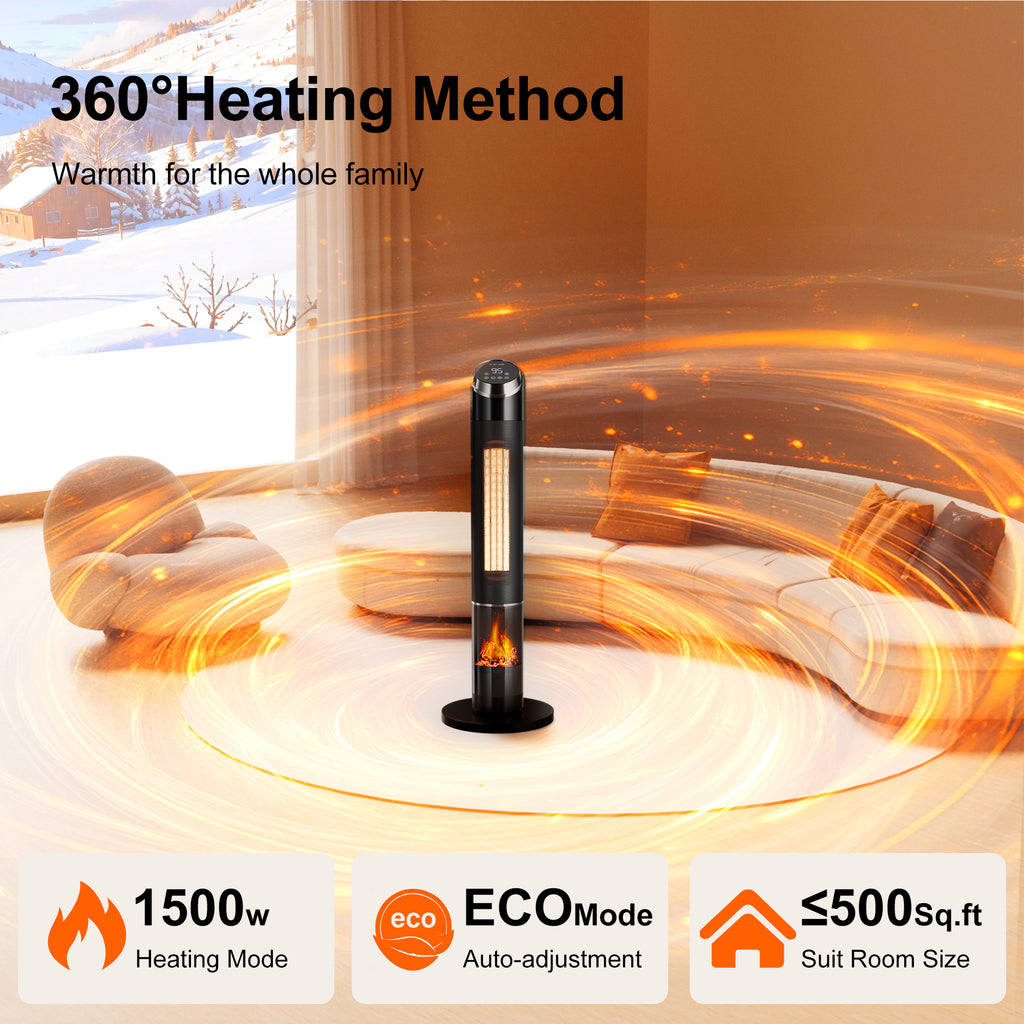 Landeagle Space Heaters for Large Room, 1500 W Electric Heater with Thermostat, 24H Timer, Indoor Heater with 80°Oscillation, Heaters with Tip-over for Indoor Office Use(37IN)