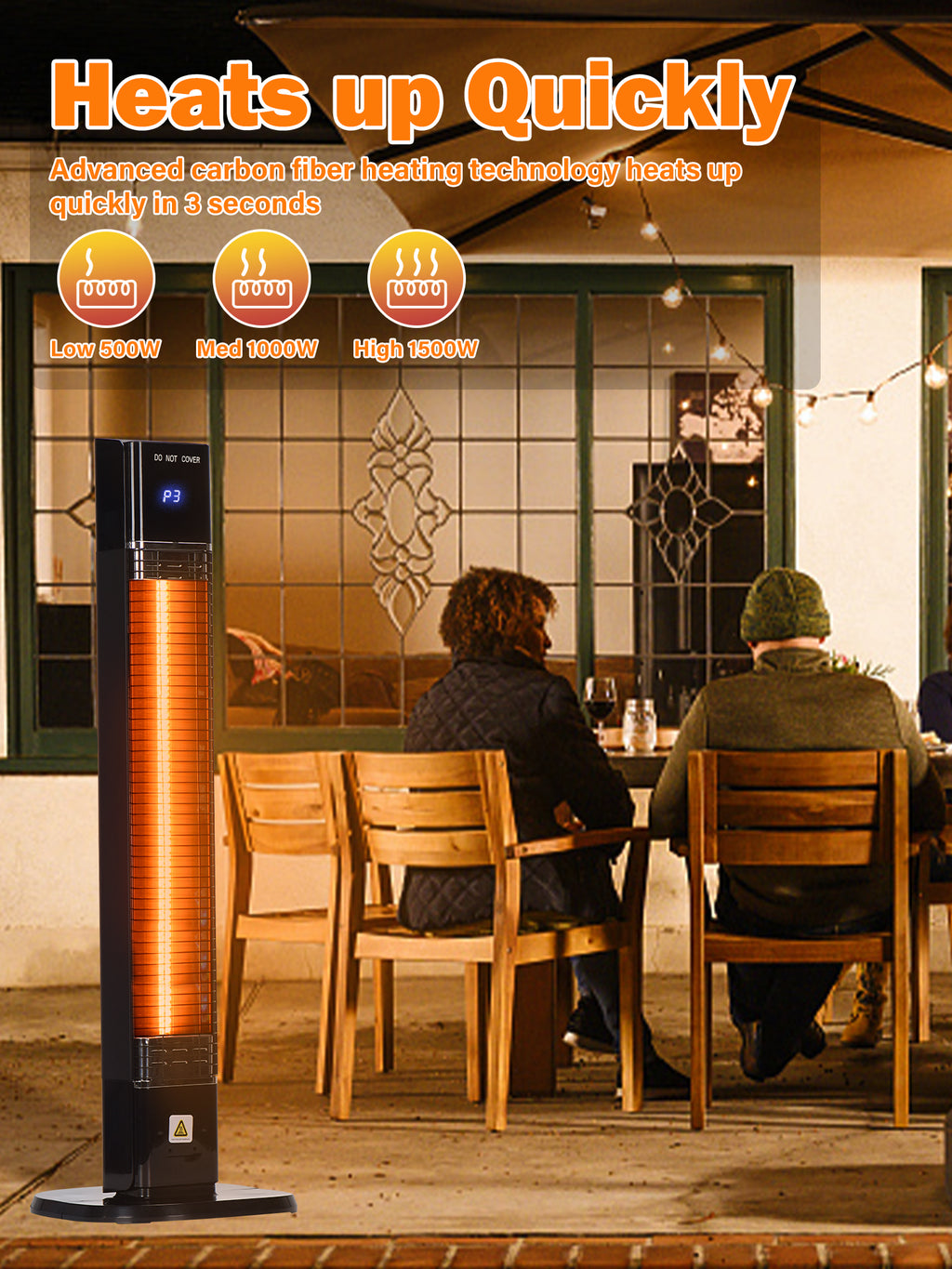 Patio Heater for Outdoor,1500W Electric Infrared Radiant Heaters with Remote for Garage Bedroom Backyard, Room Space Heater with 24H Timer,3 Heat Settings,Tip-over Protection for Indoor, 36"