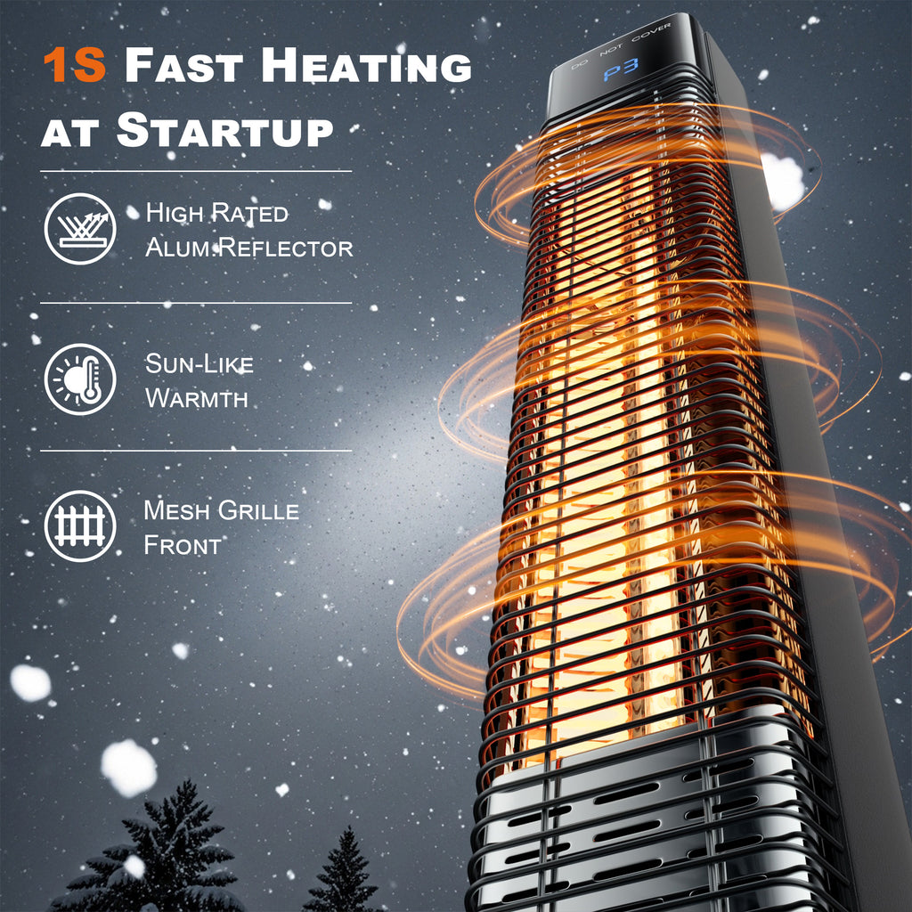 Patio Heater for Outdoor,1500W Electric Infrared Radiant Heaters with Remote for Garage Bedroom Backyard, Large Space Heater with 24H Timer,3 Heat Settings,Tip-over Protection for Indoor, 35"