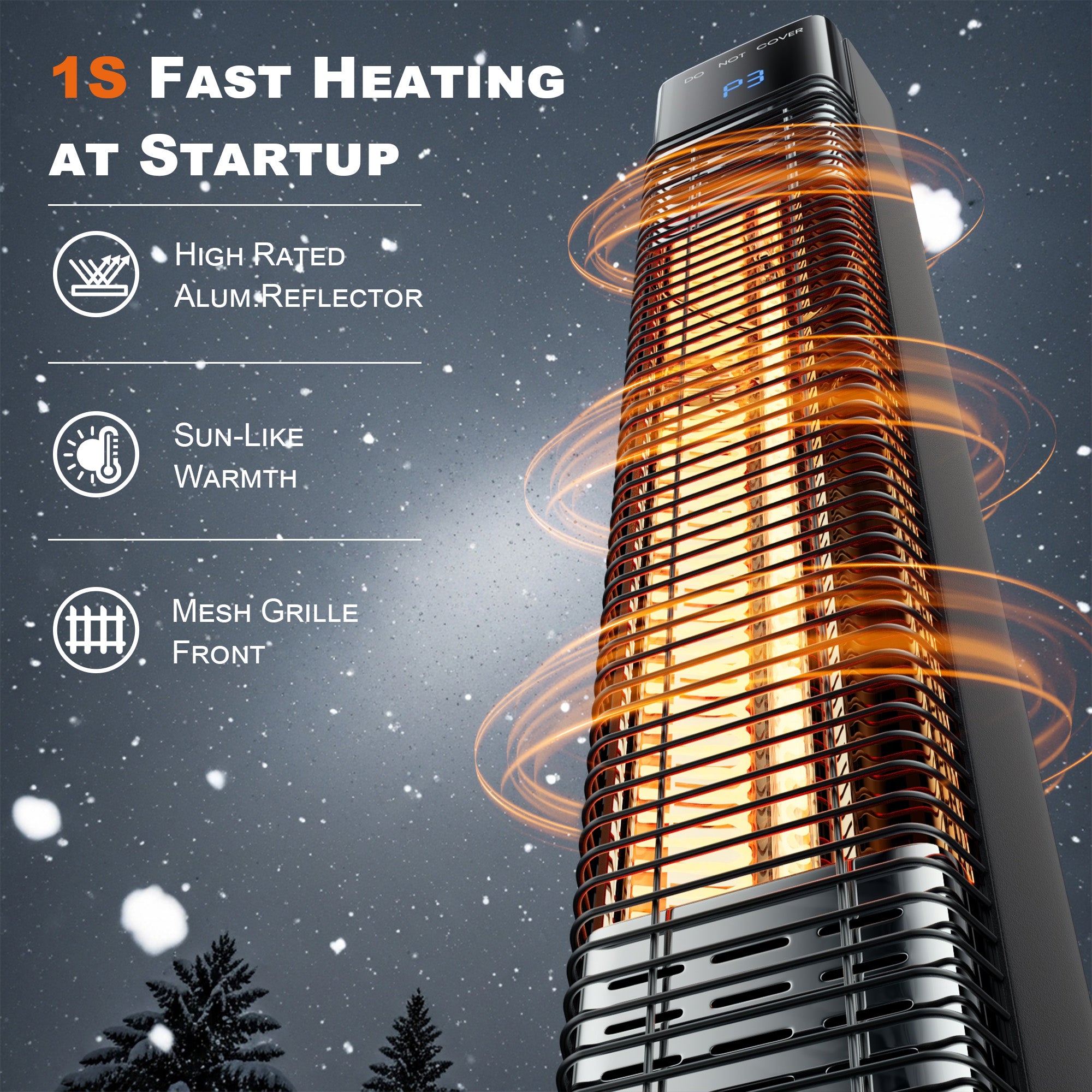 Patio Heater for Outdoor,1500W Electric Infrared Radiant Heaters with Remote for Garage Bedroom Backyard, Large Space Heater with 24H Timer,3 Heat Settings,Tip-over Protection for Indoor, 35"