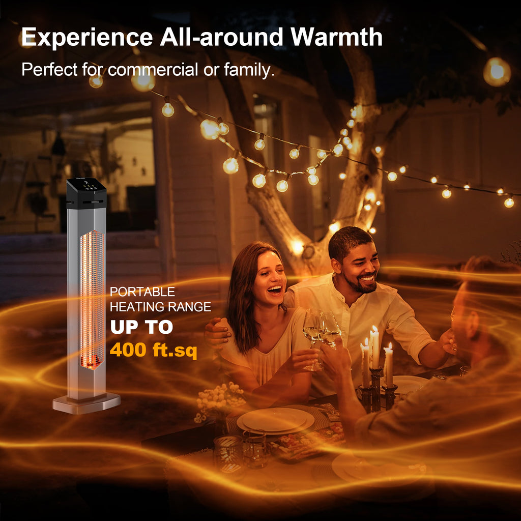 Landeagle Outdoor Heaters for Patio,1500W Electric Infrared Radiant Heater with Remote,37IN Portable Tower Space Heater with 12H Timer,Tip-over Protection for Garage,Backyard,Silver-white