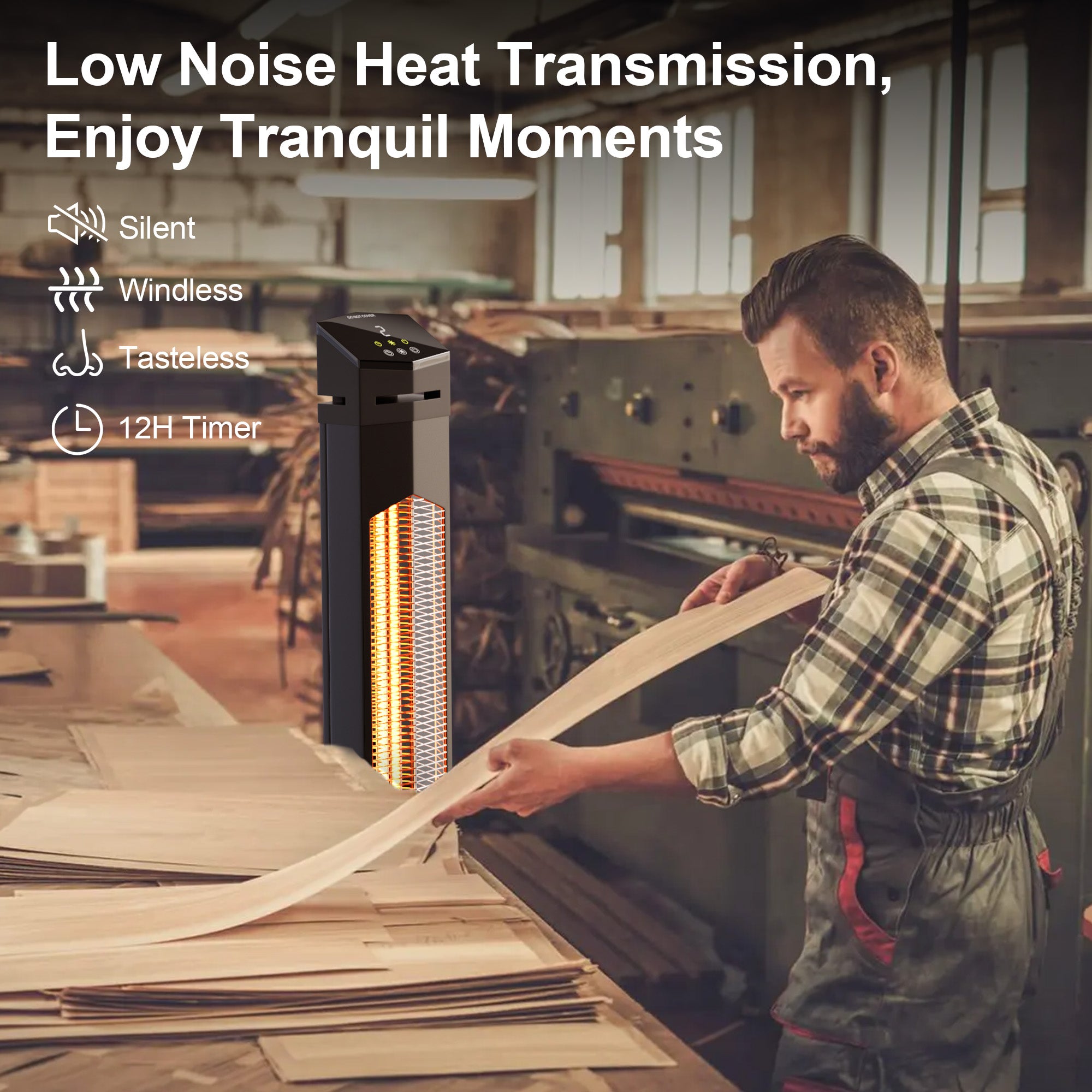Landeagle Outdoor Heaters for Patio,1500W Electric Infrared Radiant Heater with Remote,37IN Portable Tower Space Heater with 12H Timer,Tip-over Protection for Garage,Backyard,Black