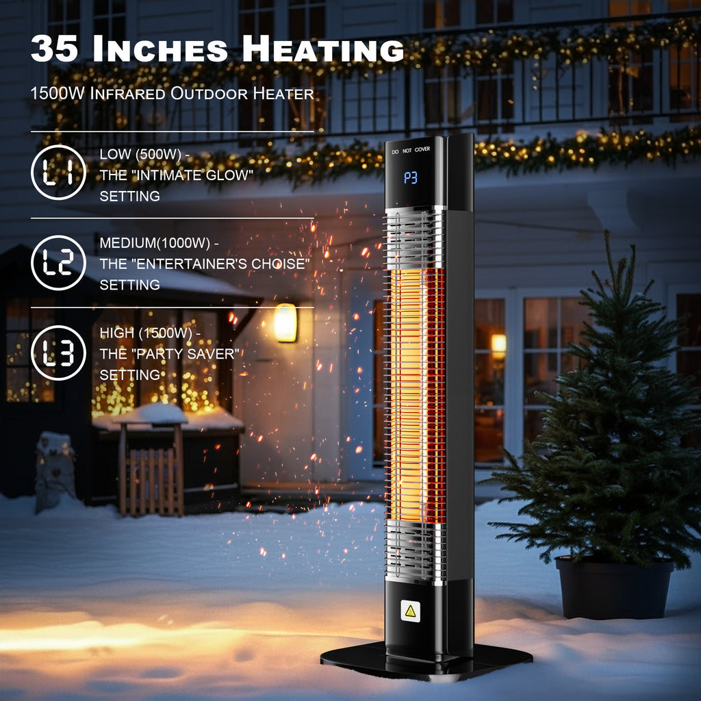 Patio Heater for Outdoor,1500W Electric Infrared Radiant Heaters with Remote for Garage Bedroom Backyard, Large Space Heater with 24H Timer,3 Heat Settings,Tip-over Protection for Indoor, 35"