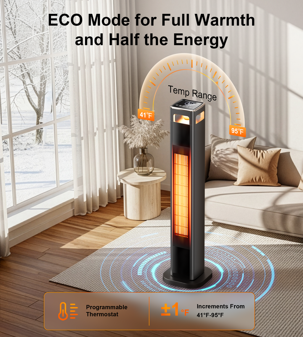 andeagle Space Heaters for Large Room, 1500 W Electric Heater with Thermostat, 24H Timer, Indoor Heater with 90°Oscillation, Heaters with Tip-over & Overheat Protection for Indoor Use(37IN)