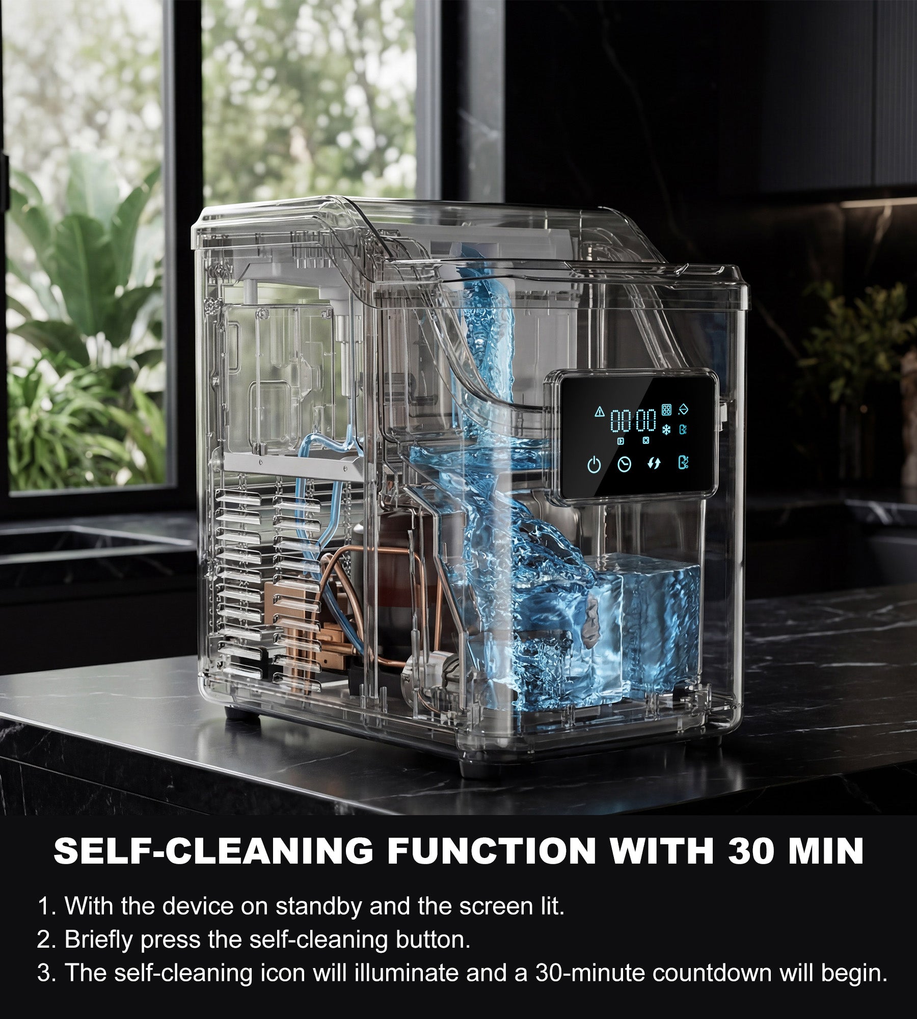 Landeagle Nugget Ice Makers Countertop,Portable Pebble Ice Machine with Crushed Ice,45lbs/Day Soft Pellet Ice Maker Stainless with 24H Timer, Self-Cleaning Chewable Sonic Ice for Home,Kitchen