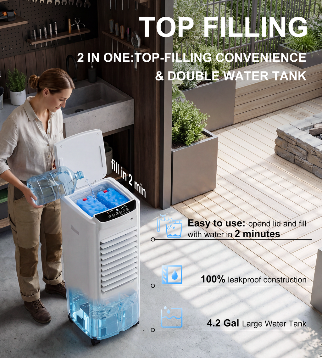 32" Swamp Cooler Air Conditioner,1800CFM Evaporative Coolers with 4.2 Gal Tank,120°Swing Portable Room with 12H Timer, 25 dB,Cooling Fans that Blow Cold Air for Bedroom Indoor, Bright White