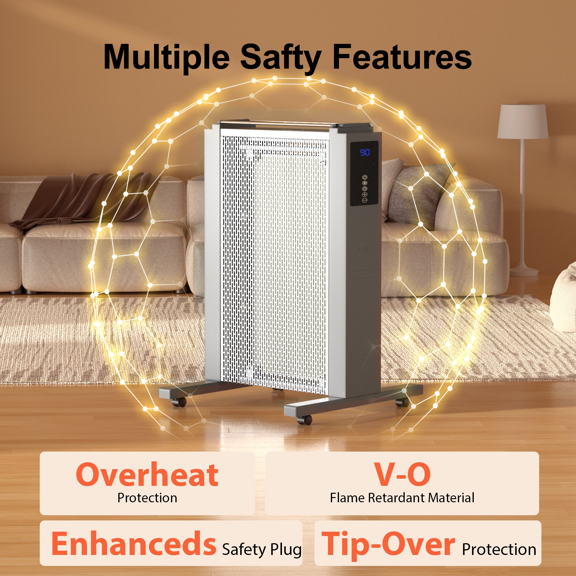 Landeagle Space Heaters for Large Room, Whole-Room Heating, 1500 W Radiator Electric Heater with Tip-over Protection, Heaters with Remote Control, 12H Timer for Indoor Use(35IN)