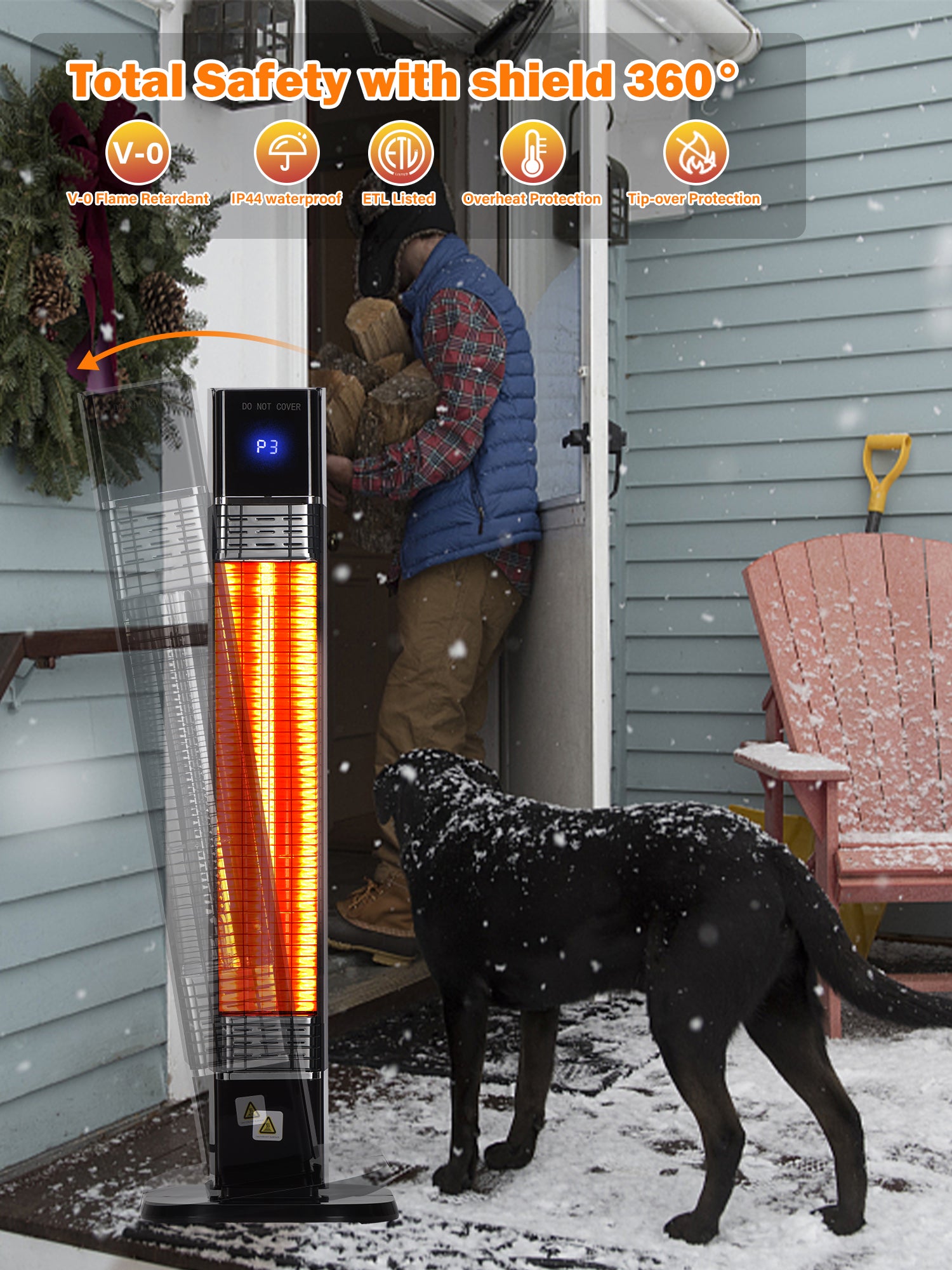 Patio Heater for Outdoor,1500W Electric Infrared Radiant Heaters with Remote for Garage Bedroom Backyard, Room Space Heater with 24H Timer,3 Heat Settings,Tip-over Protection for Indoor, 36"