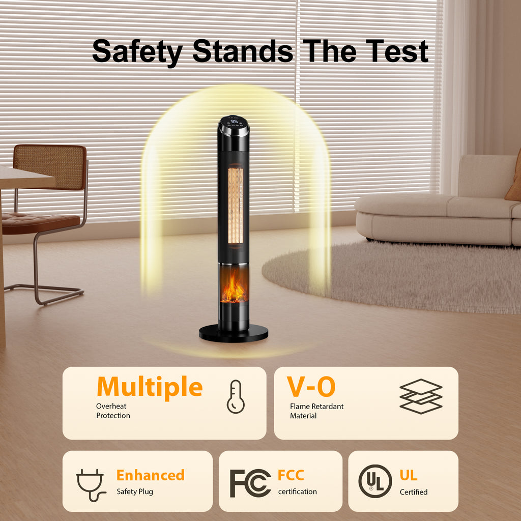 Landeagle Space Heaters for Large Room, 1500 W Electric Heater with Thermostat, 24H Timer, Indoor Heater with 80°Oscillation, Heaters with Tip-over for Indoor Office Use(37IN)