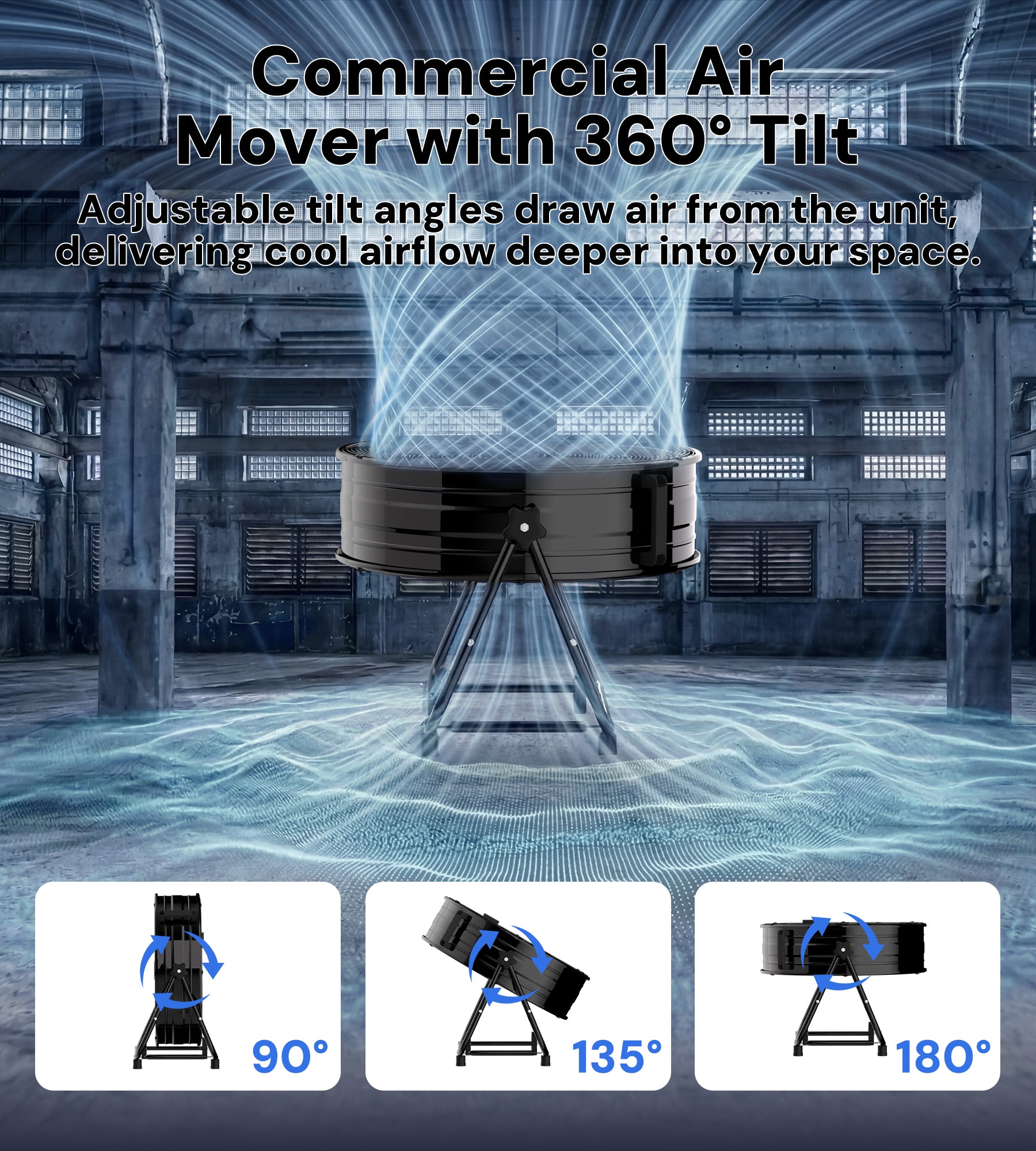Landeagle 40 Inch High Velocity Industrial Floor Fan with Metal Construction, 24800CFM Heavy Duty Drum Fan for Garage Shop Warehouse, Large Commercial Barrel with 3-Speed, 360°Tilt Castors