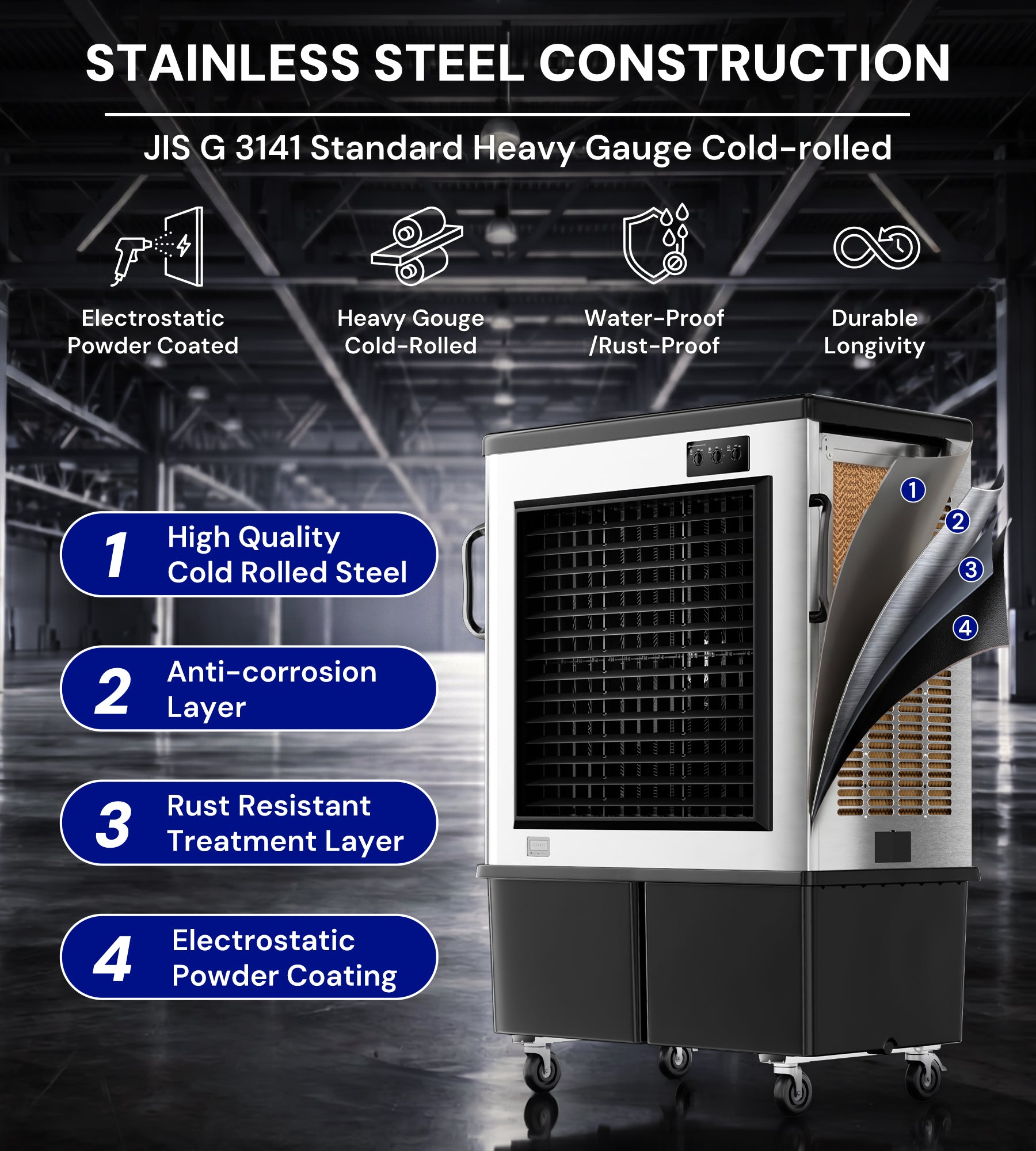 Landeagle 70″ Swamp Cooler Air Conditioner,20600 CFM Portable Evaporative Coolers with 57.1 Gal Tank,120°Oscillation, Outdoor Cooling Fan with Continuous Auto Fill for Patio Garage Industry Commercial