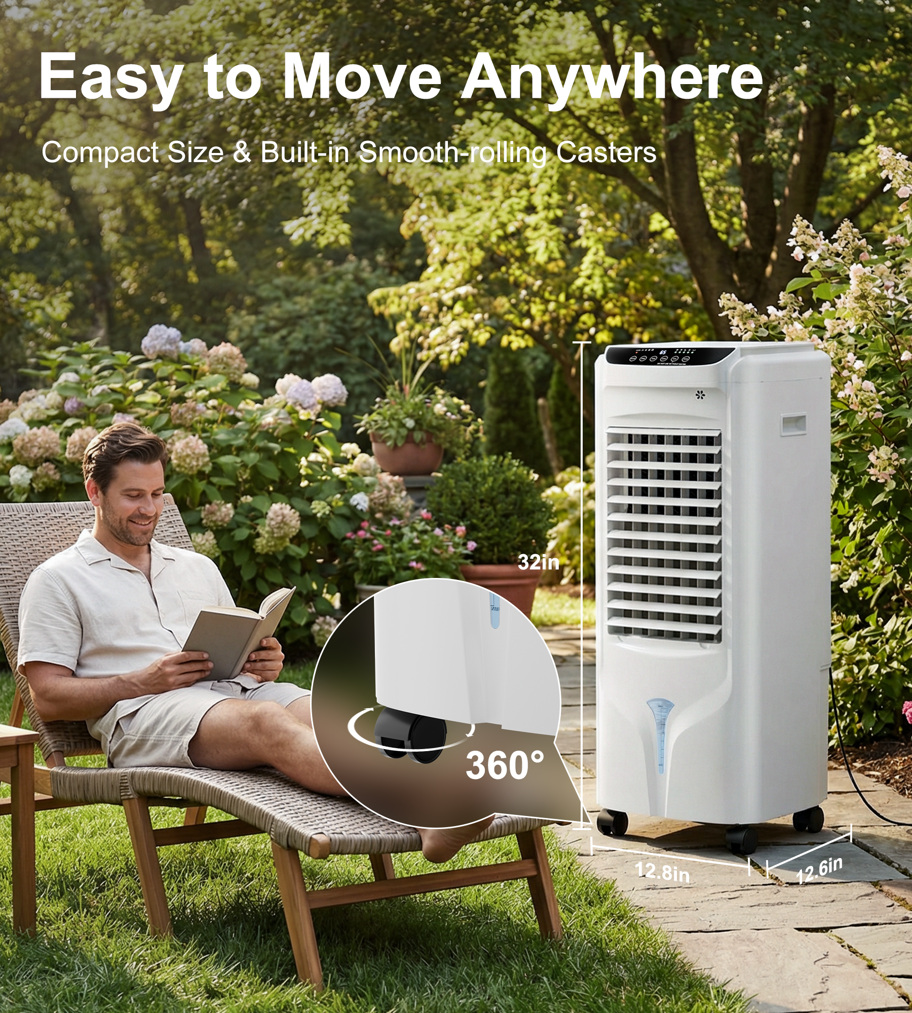 32" Swamp Cooler Air Conditioner,1800CFM Evaporative Coolers with 4.2 Gal Tank,120°Swing Portable Room with 12H Timer, 25 dB,Cooling Fans that Blow Cold Air for Bedroom Indoor, Bright White