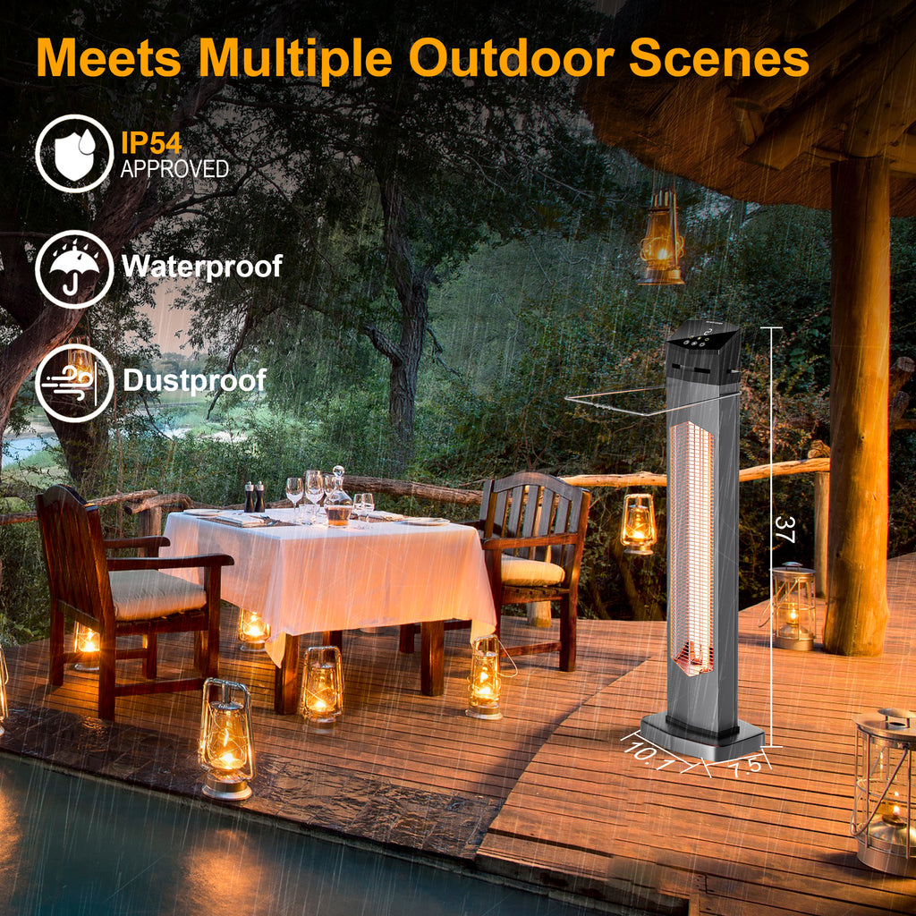 Landeagle Outdoor Heaters for Patio,1500W Electric Infrared Radiant Heater with Remote,37IN Portable Tower Space Heater with 12H Timer,Tip-over Protection for Garage,Backyard,Silver-white