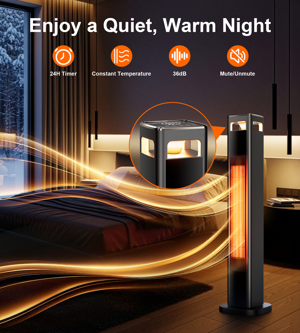 andeagle Space Heaters for Large Room, 1500 W Electric Heater with Thermostat, 24H Timer, Indoor Heater with 90°Oscillation, Heaters with Tip-over & Overheat Protection for Indoor Use(37IN)