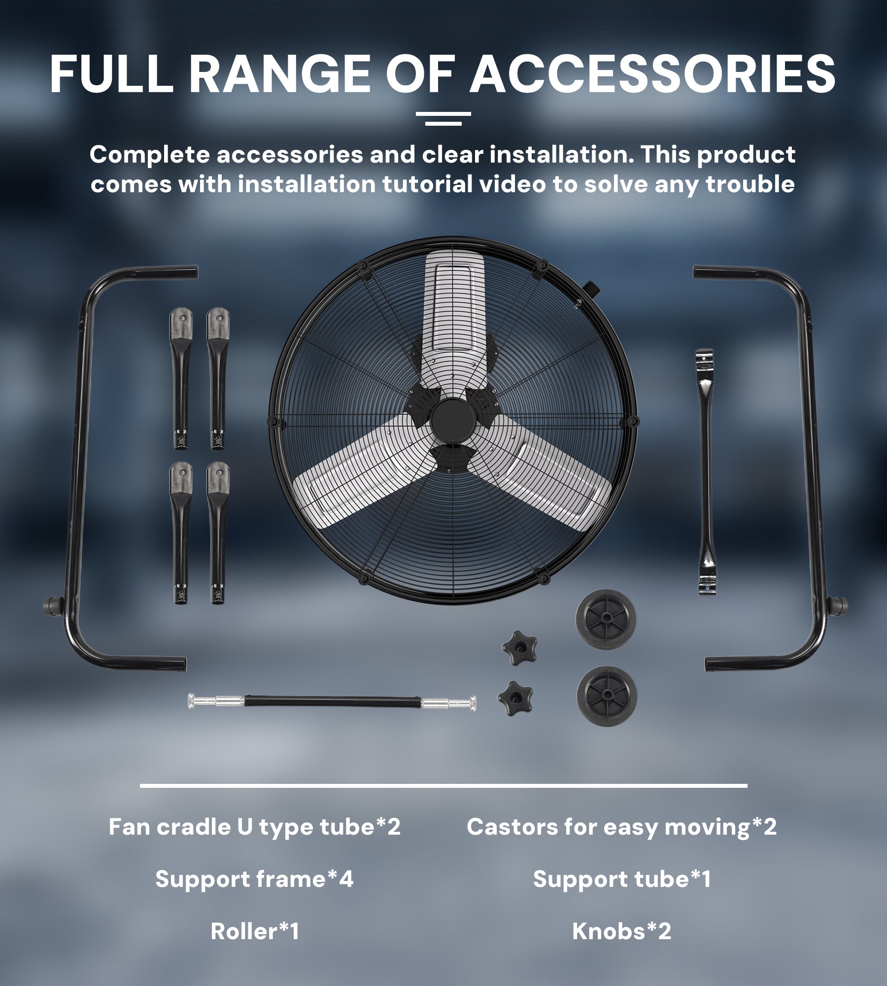 Landeagle 40 Inch High Velocity Industrial Floor Fan with Metal Construction, 24800CFM Heavy Duty Drum Fan for Garage Shop Warehouse, Large Commercial Barrel with 3-Speed, 360°Tilt Castors