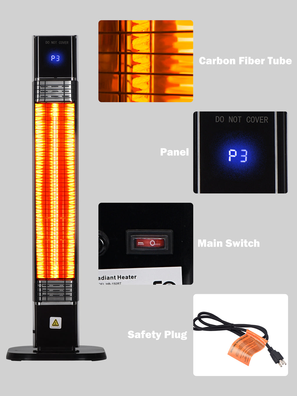 Patio Heater for Outdoor,1500W Electric Infrared Radiant Heaters with Remote for Garage Bedroom Backyard, Room Space Heater with 24H Timer,3 Heat Settings,Tip-over Protection for Indoor, 36"
