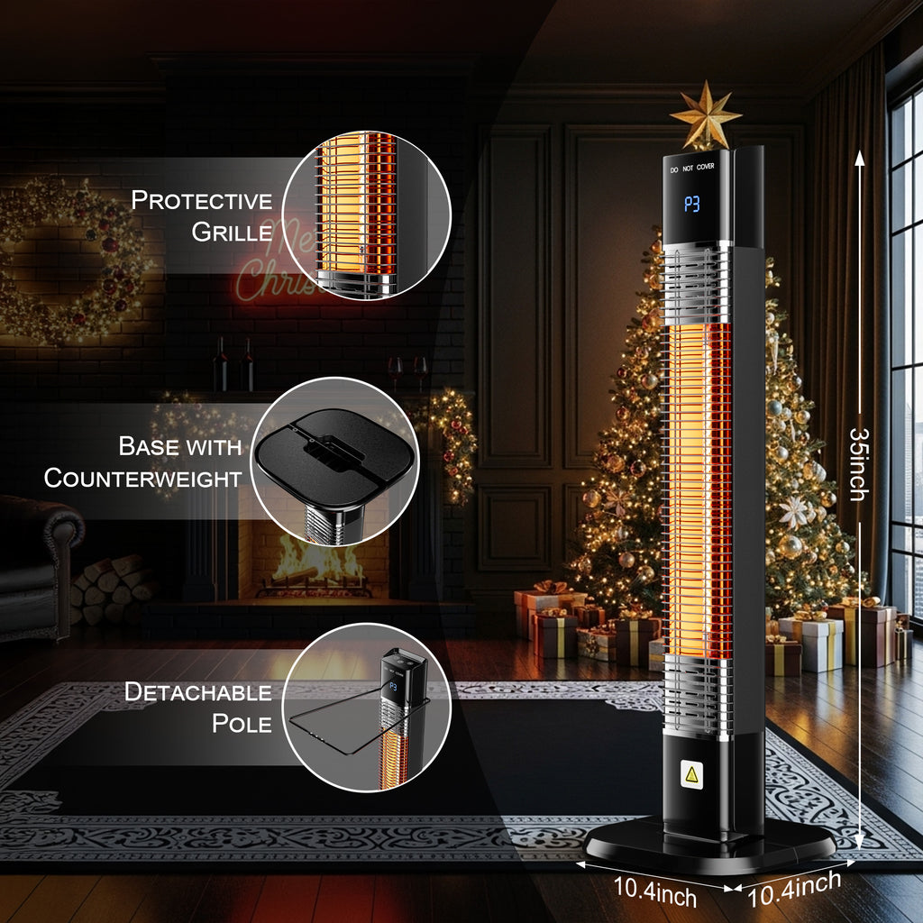 Patio Heater for Outdoor,1500W Electric Infrared Radiant Heaters with Remote for Garage Bedroom Backyard, Large Space Heater with 24H Timer,3 Heat Settings,Tip-over Protection for Indoor, 35"