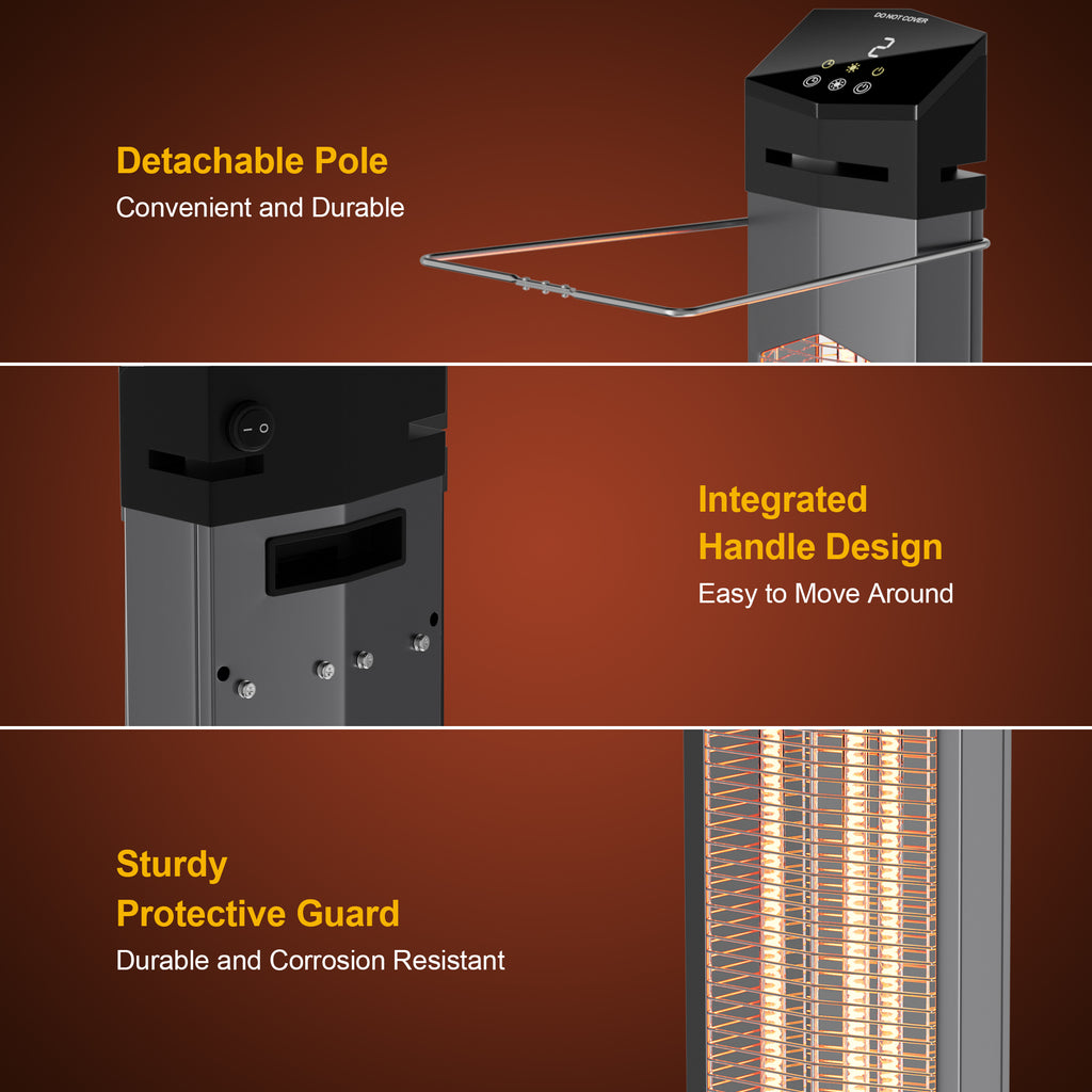 Landeagle Outdoor Heaters for Patio,1500W Electric Infrared Radiant Heater with Remote,37IN Portable Tower Space Heater with 12H Timer,Tip-over Protection for Garage,Backyard,Silver-white