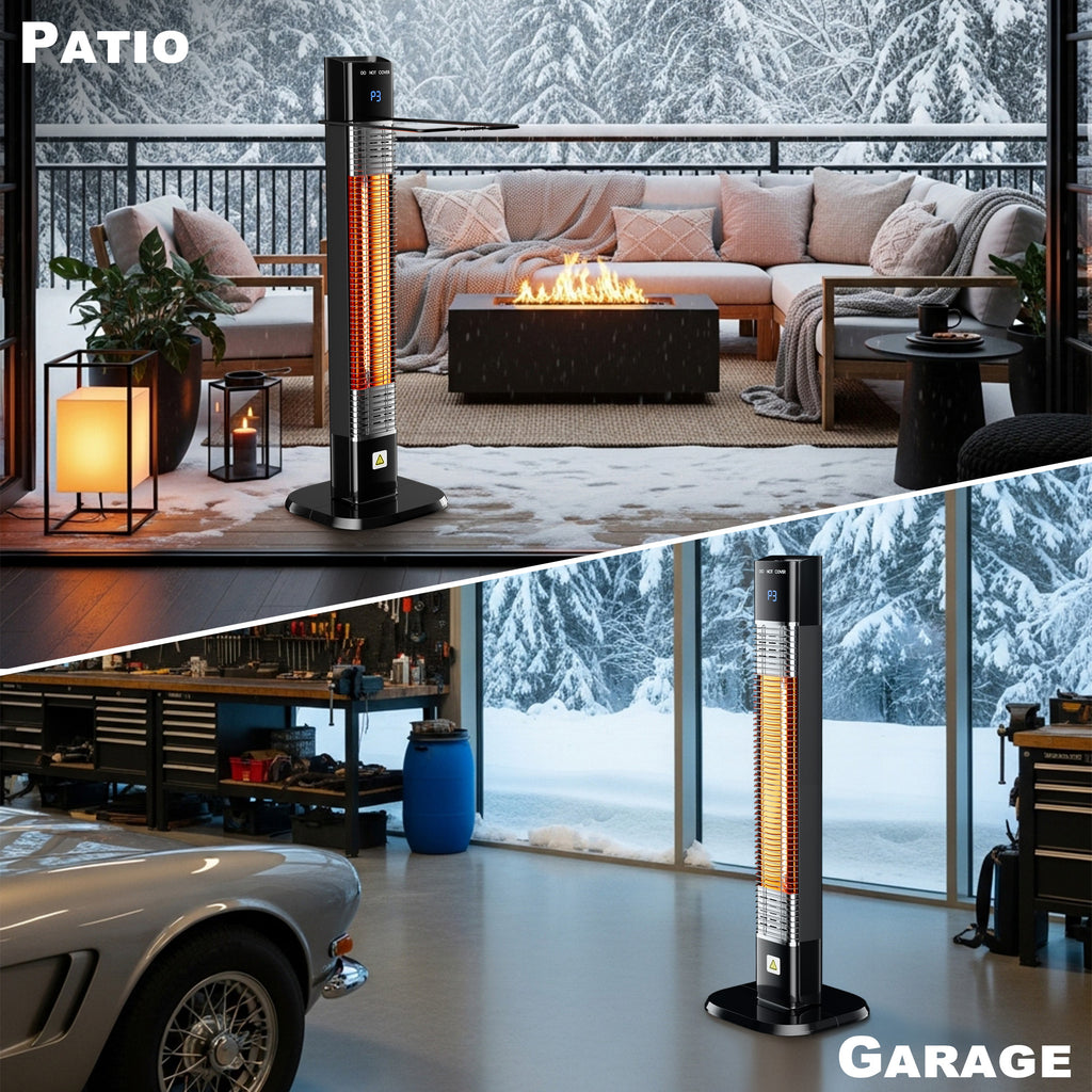 Patio Heater for Outdoor,1500W Electric Infrared Radiant Heaters with Remote for Garage Bedroom Backyard, Large Space Heater with 24H Timer,3 Heat Settings,Tip-over Protection for Indoor, 35"